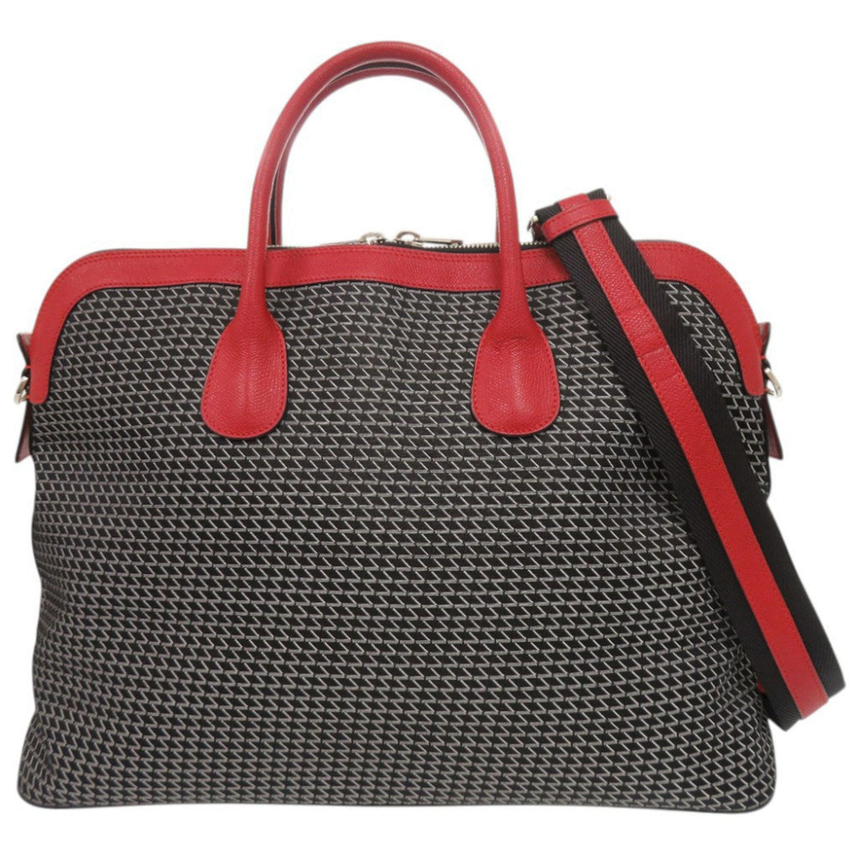 Valextra Black Red Color Canvas Leather Boston Bag (Pre-Owned)