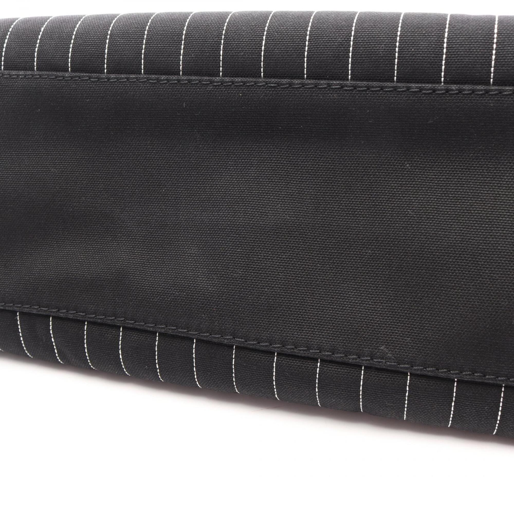 Chanel Black White Canvas Leather Handbag Pouch Tote Bag (Pre-Owned)