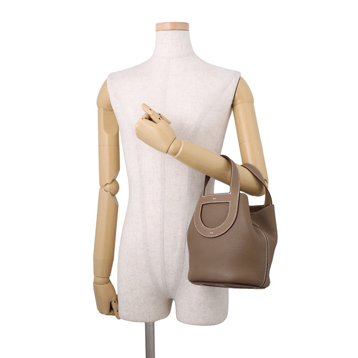 Hermes Etoupe Gray Taurillon Clemence Leather Swift Leather Tote Bag (Pre-Owned)