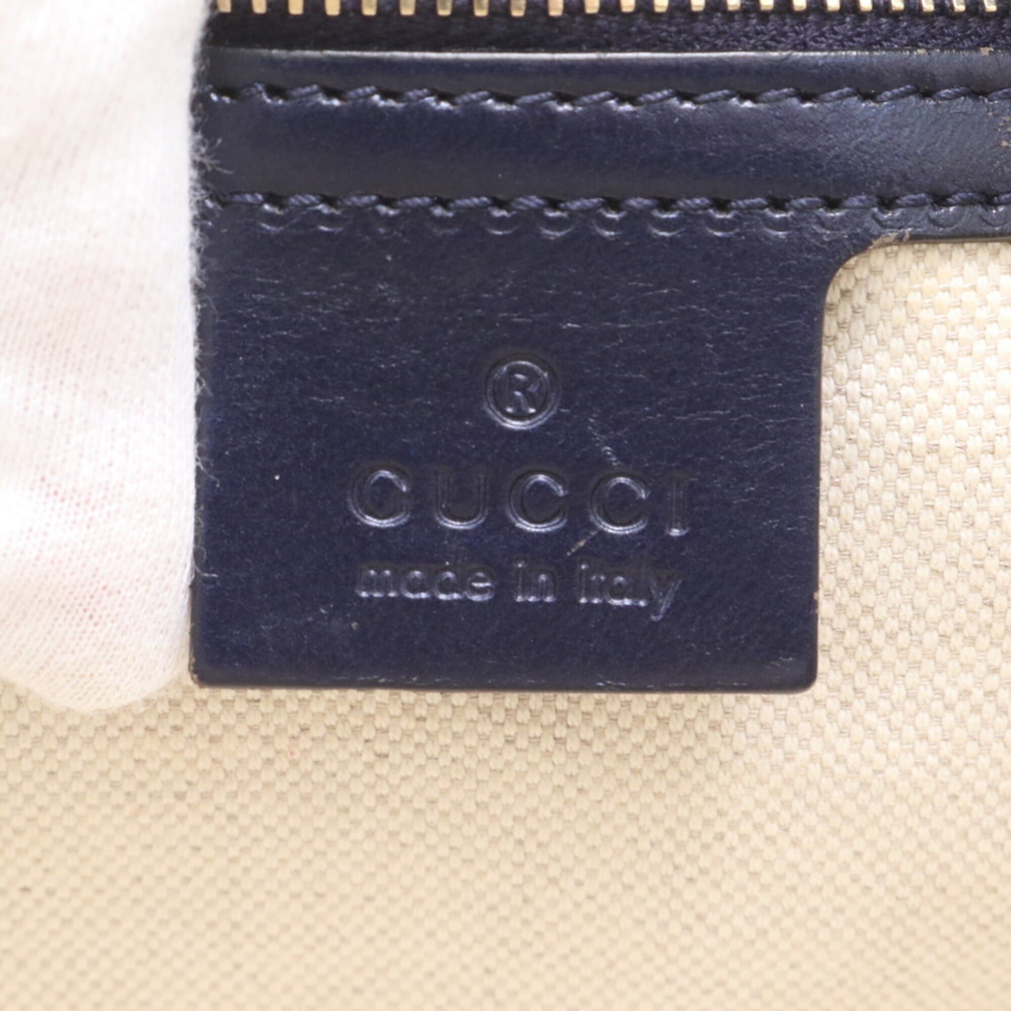 Gucci Navy Leather Coated Canvas Shoulder Bag Tote Bag (Pre-Owned)