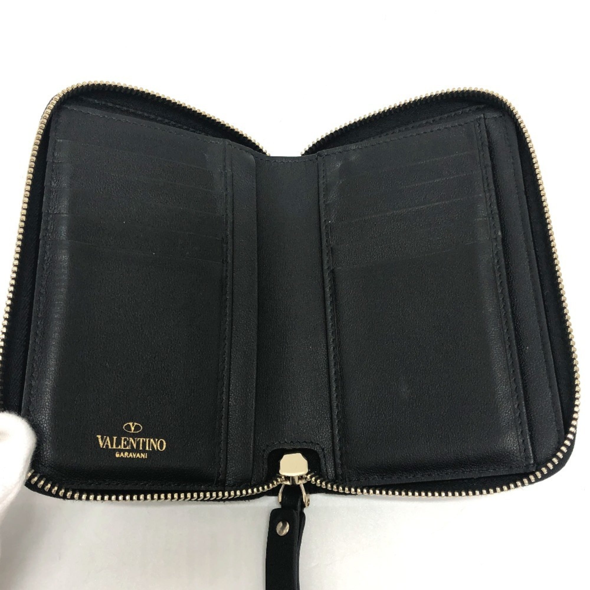 Valentino Black White Leather Wallet (Bi-Fold) (Pre-Owned)