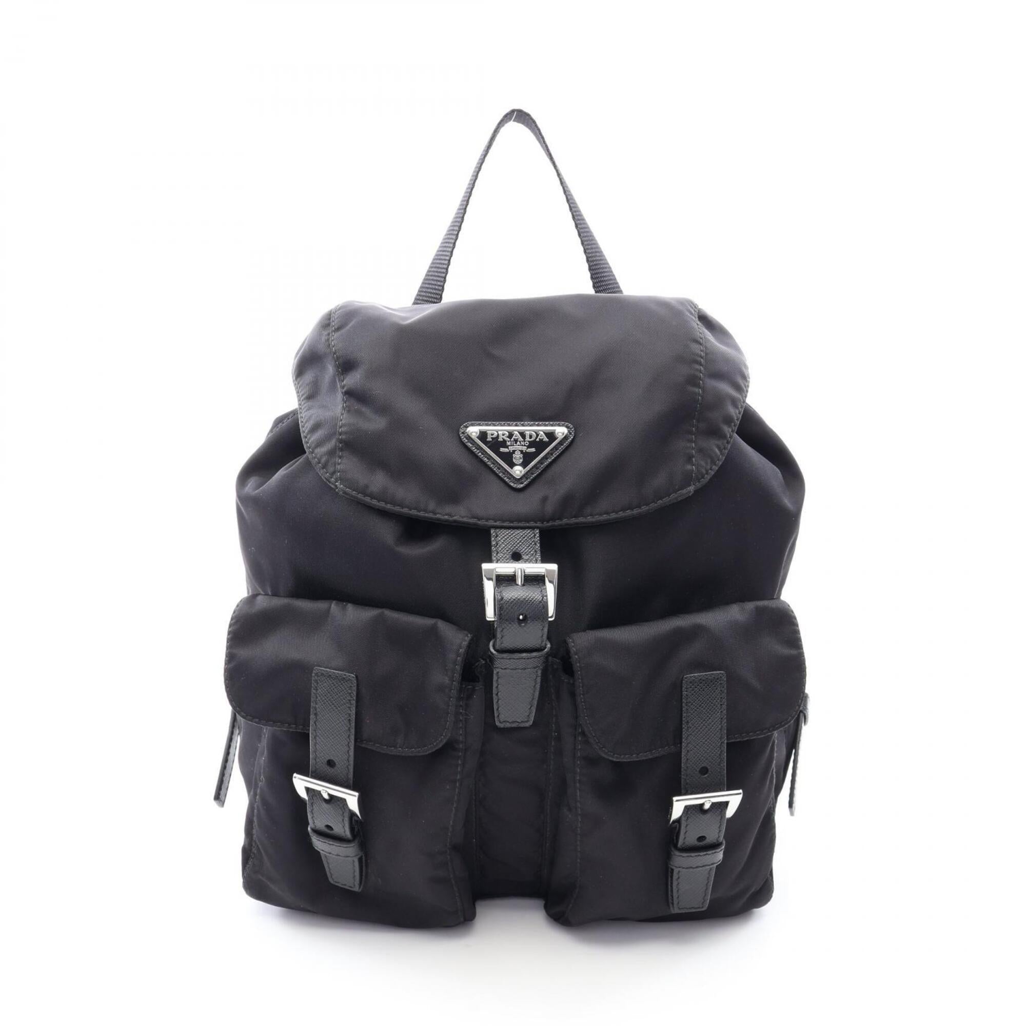 Prada Black Nylon Leather Backpack Handbag (Pre-Owned)