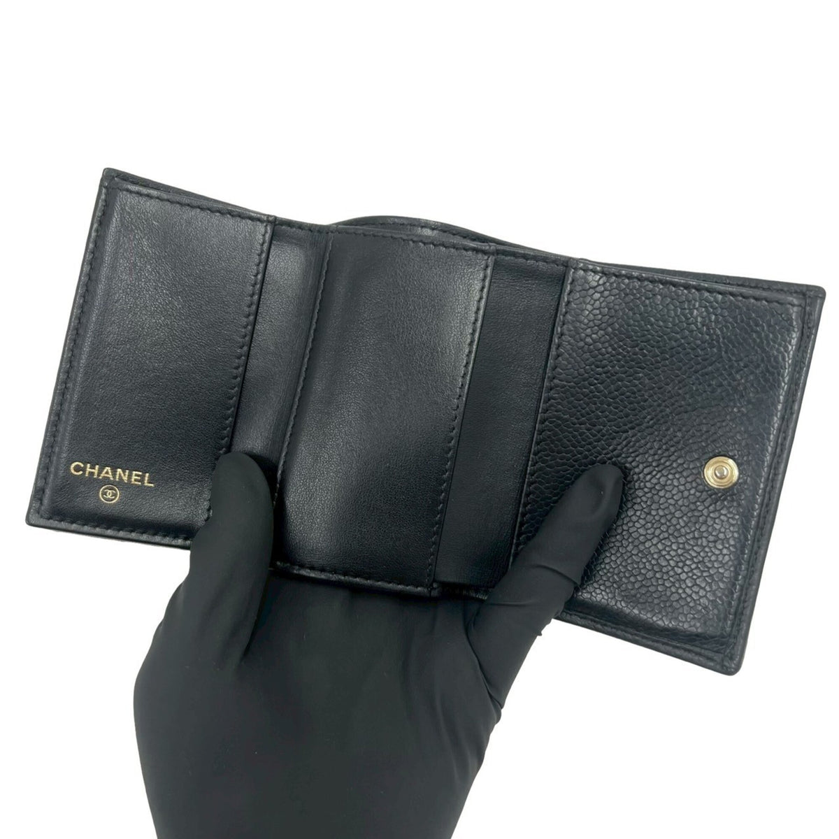 Chanel Black Grained Calfskin Wallet (Tri-Fold) (Pre-Owned)