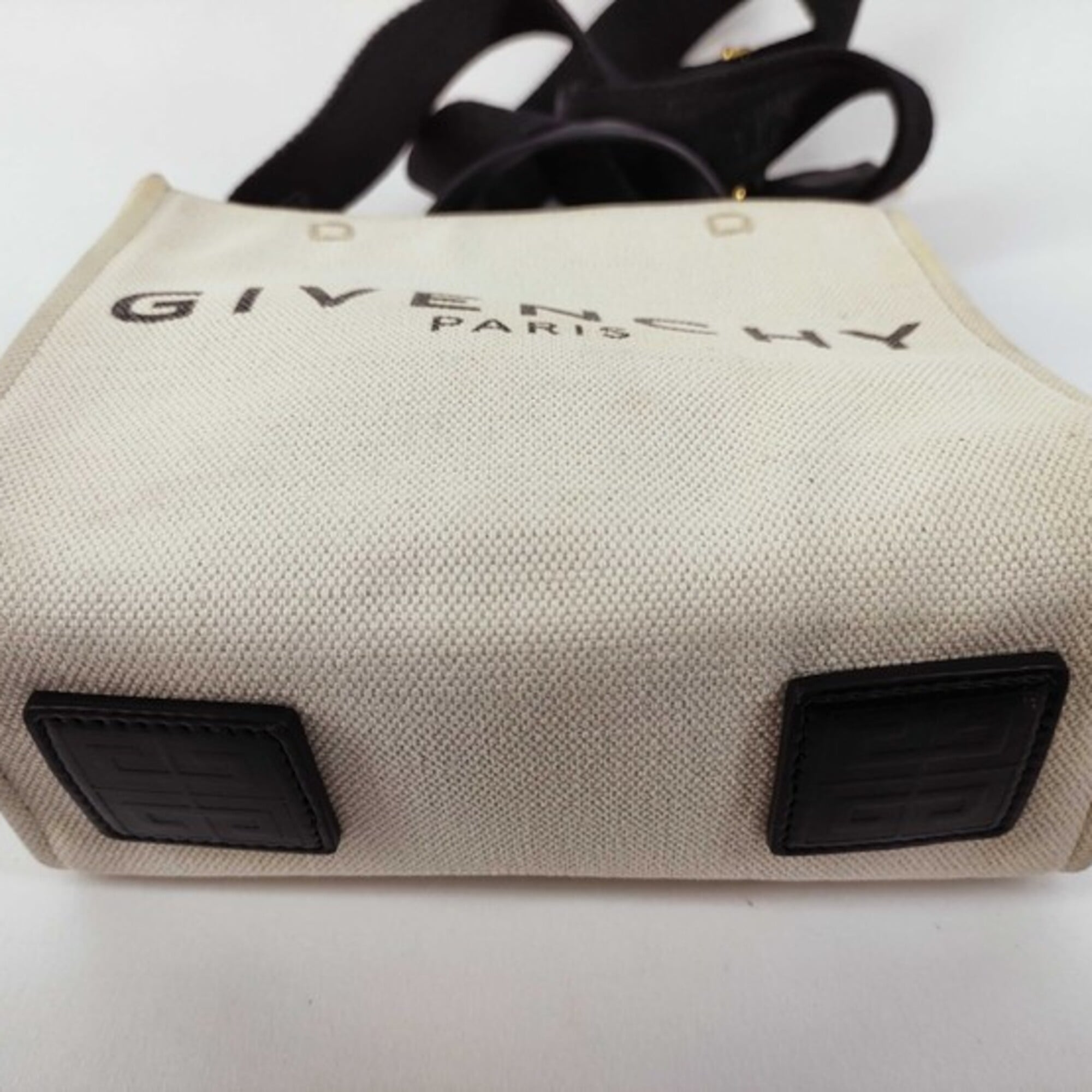Givenchy Beige Black Canvas Leather Handbag Shoulder Bag Tote Bag (Pre-Owned)
