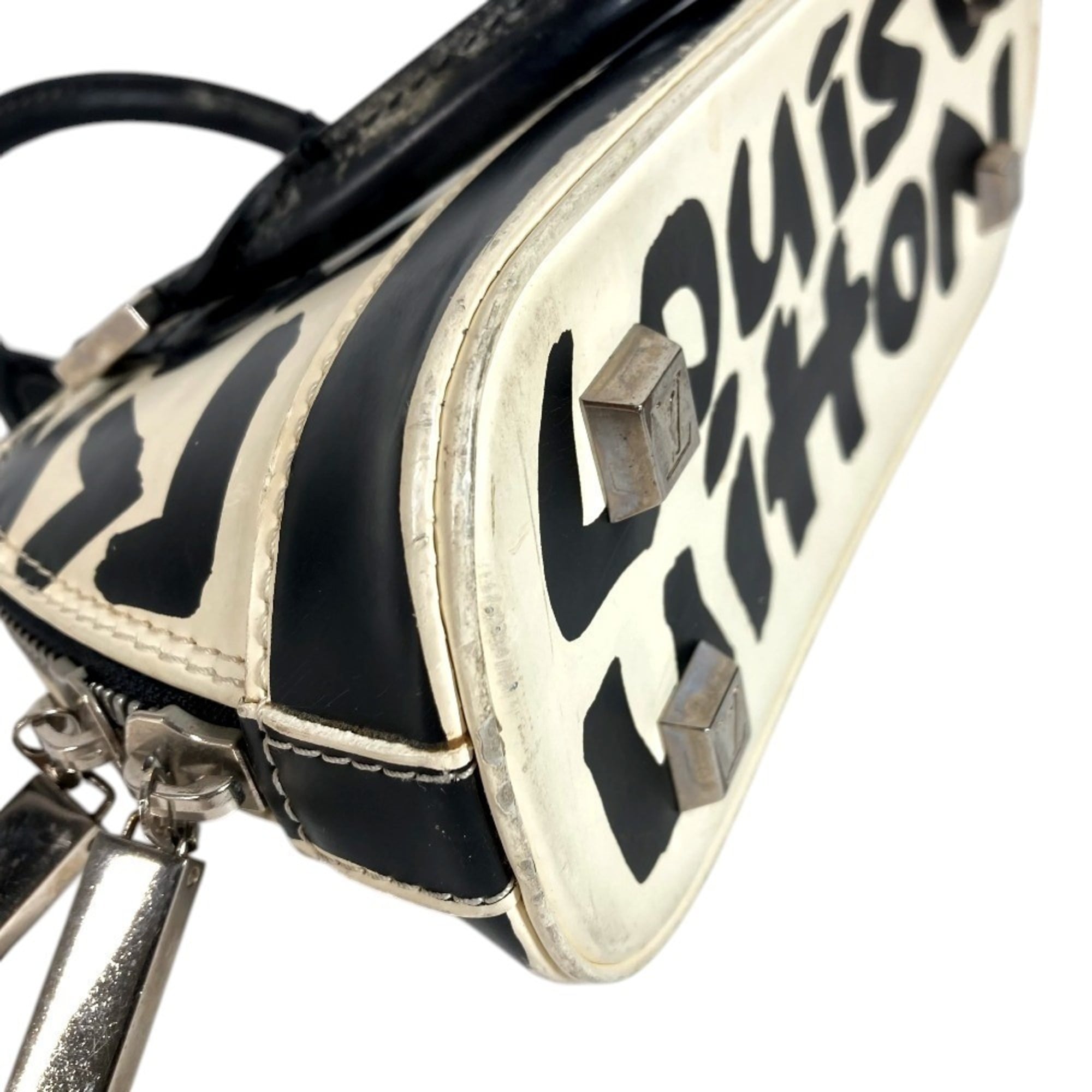 Louis Vuitton Black White Leather Handbag Tote Bag (Pre-Owned)