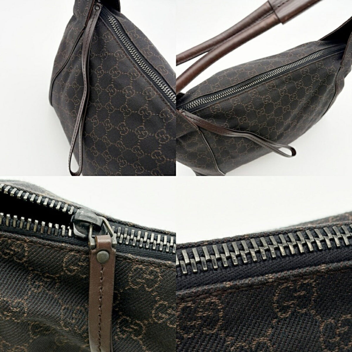 Gucci Dark Brown Gg Canvas Leather Shoulder Bag (Pre-Owned)