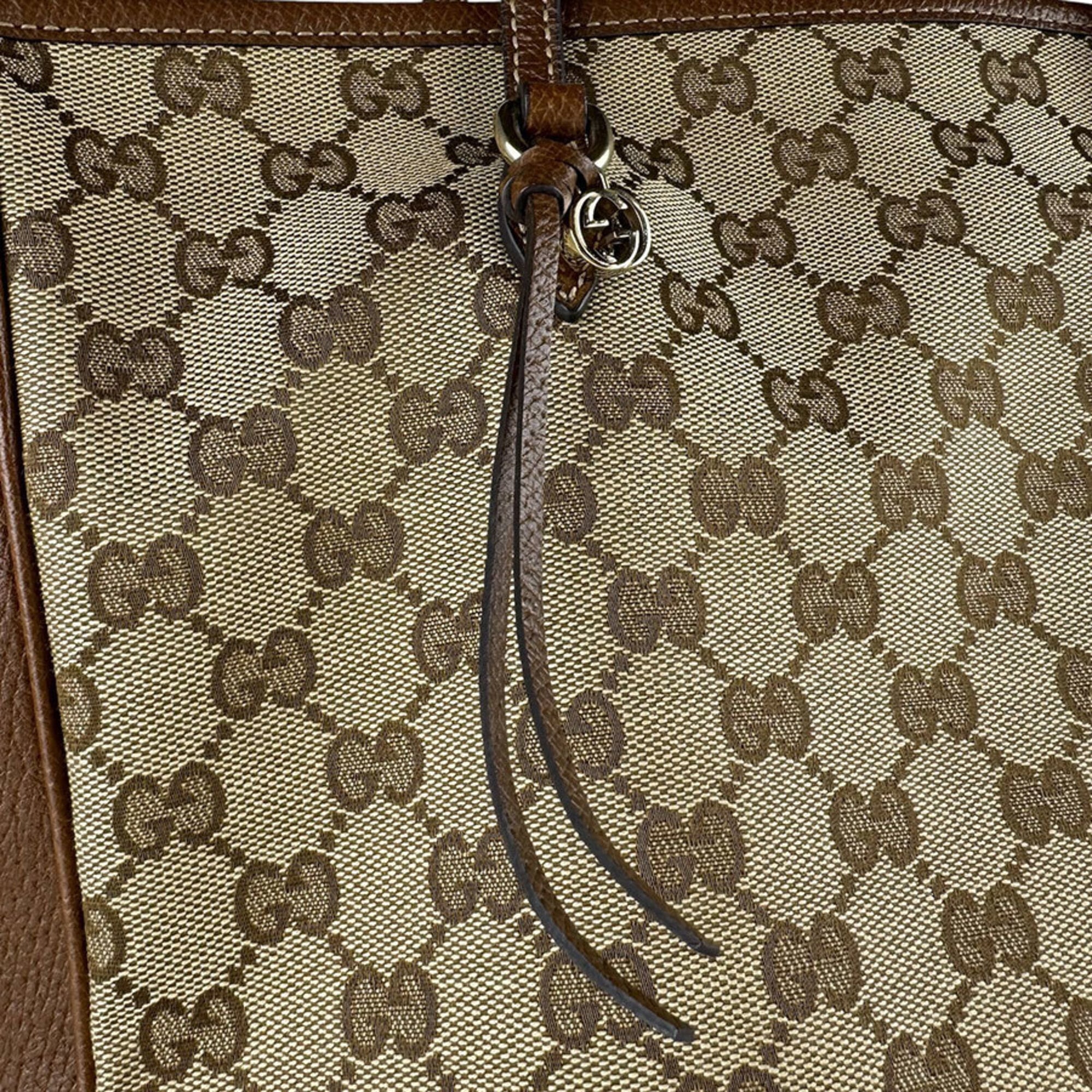 Gucci Brown Gg Canvas Leather Handbag (Pre-Owned)