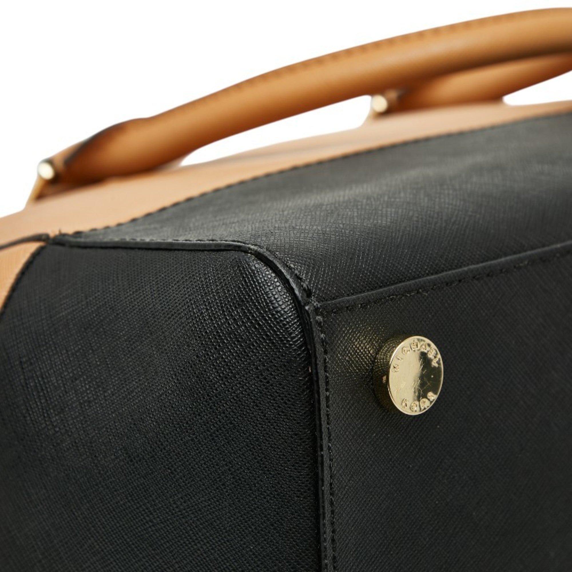 Michael Kors Beige Black Leather Shoulder Bag Tote Bag (Pre-Owned)