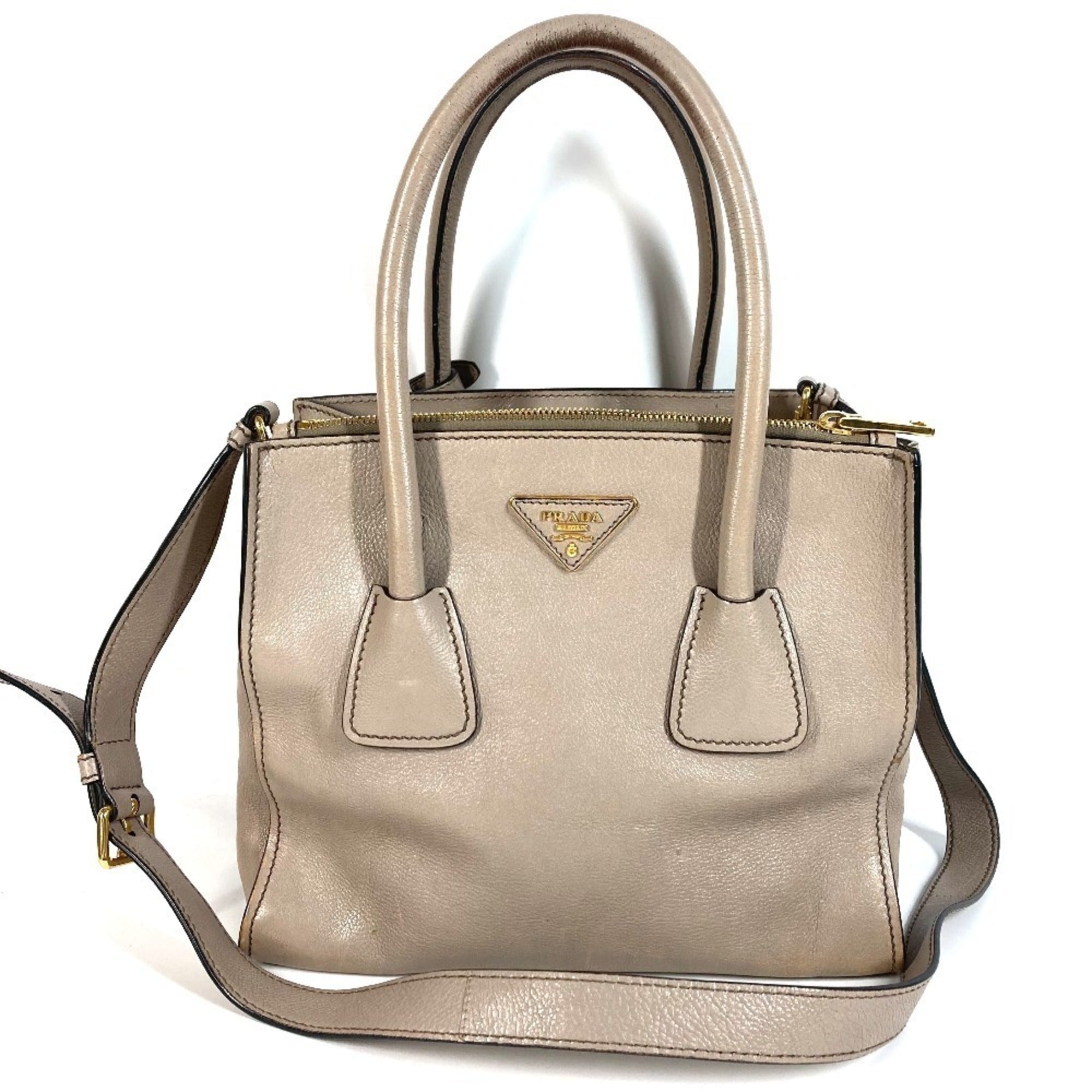 Prada Beige Leather Handbag Shoulder Bag Tote Bag (Pre-Owned)