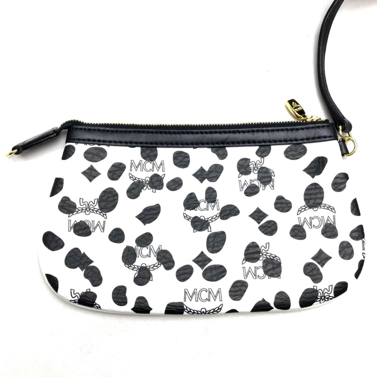 Mcm Black White Leather Shoulder Bag Tote Bag (Pre-Owned)