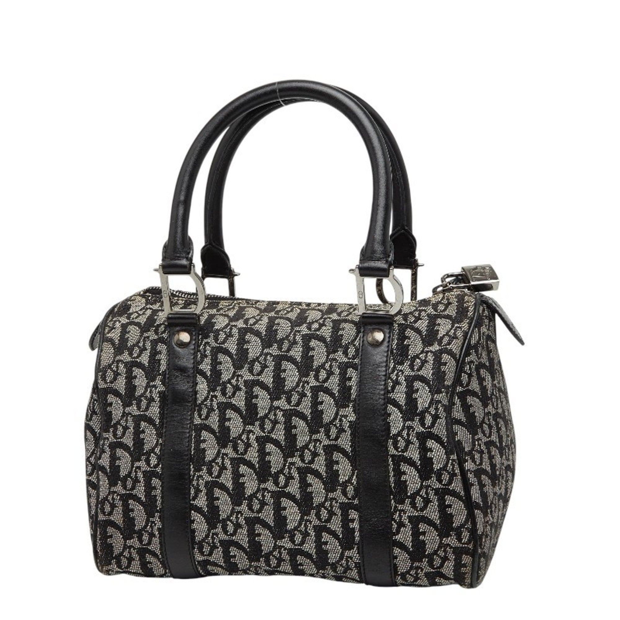 Christian Dior Beige Black Canvas Leather Boston Bag Handbag (Pre-Owned)