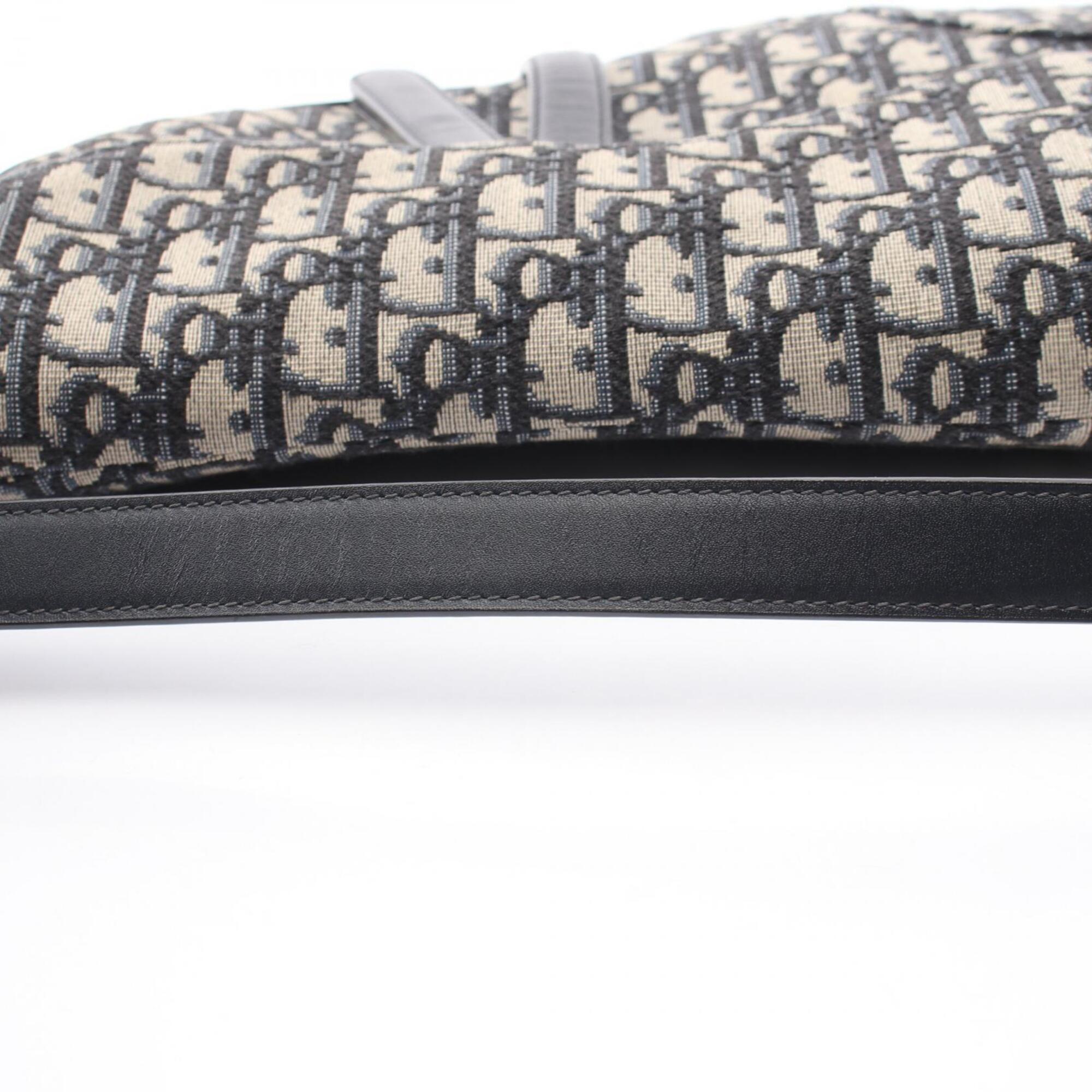 Christian Dior Beige Navy Canvas Leather Handbag Saddle Bag (Pre-Owned)