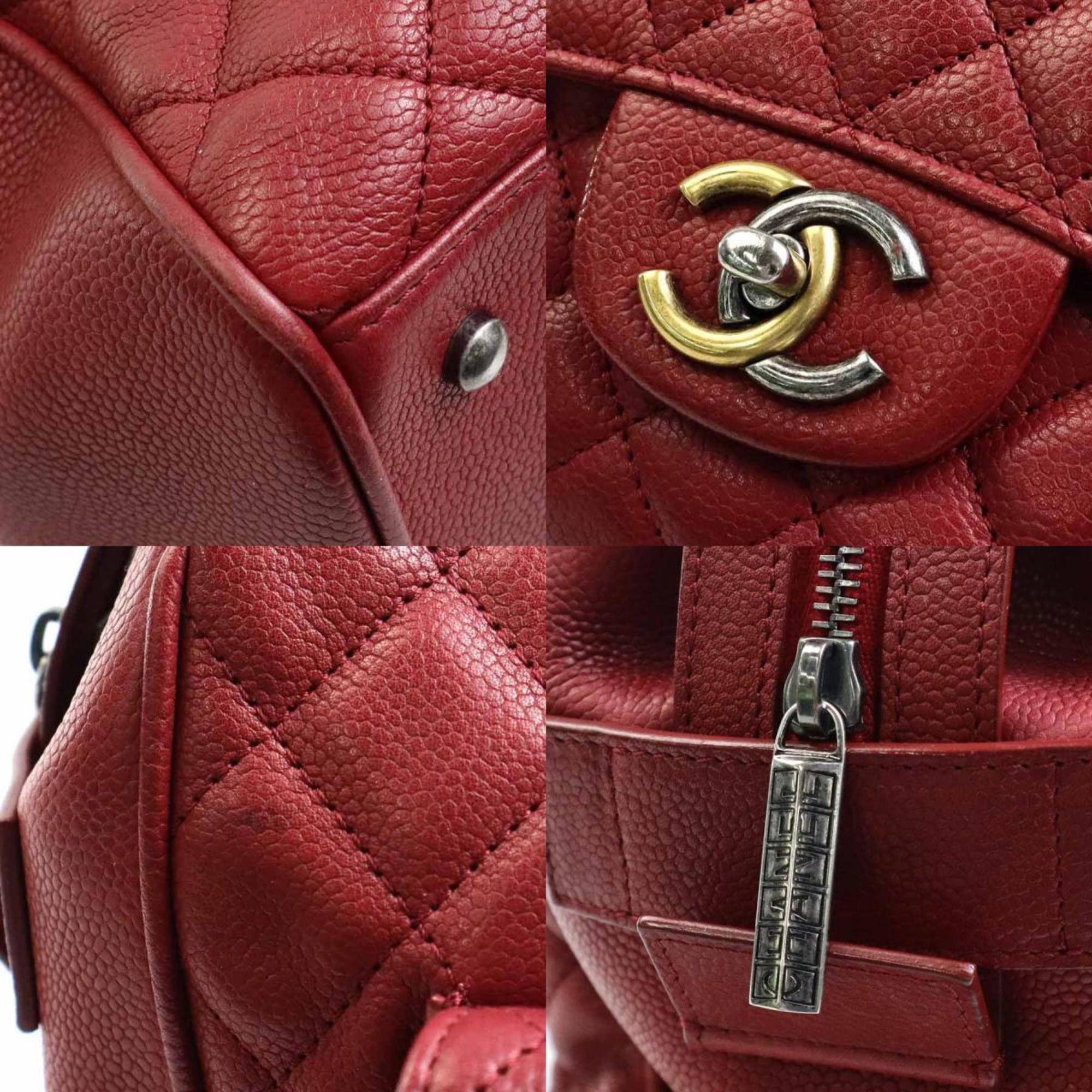 Chanel Burgundy Caviar Leather Handbag Shoulder Bag (Pre-Owned)