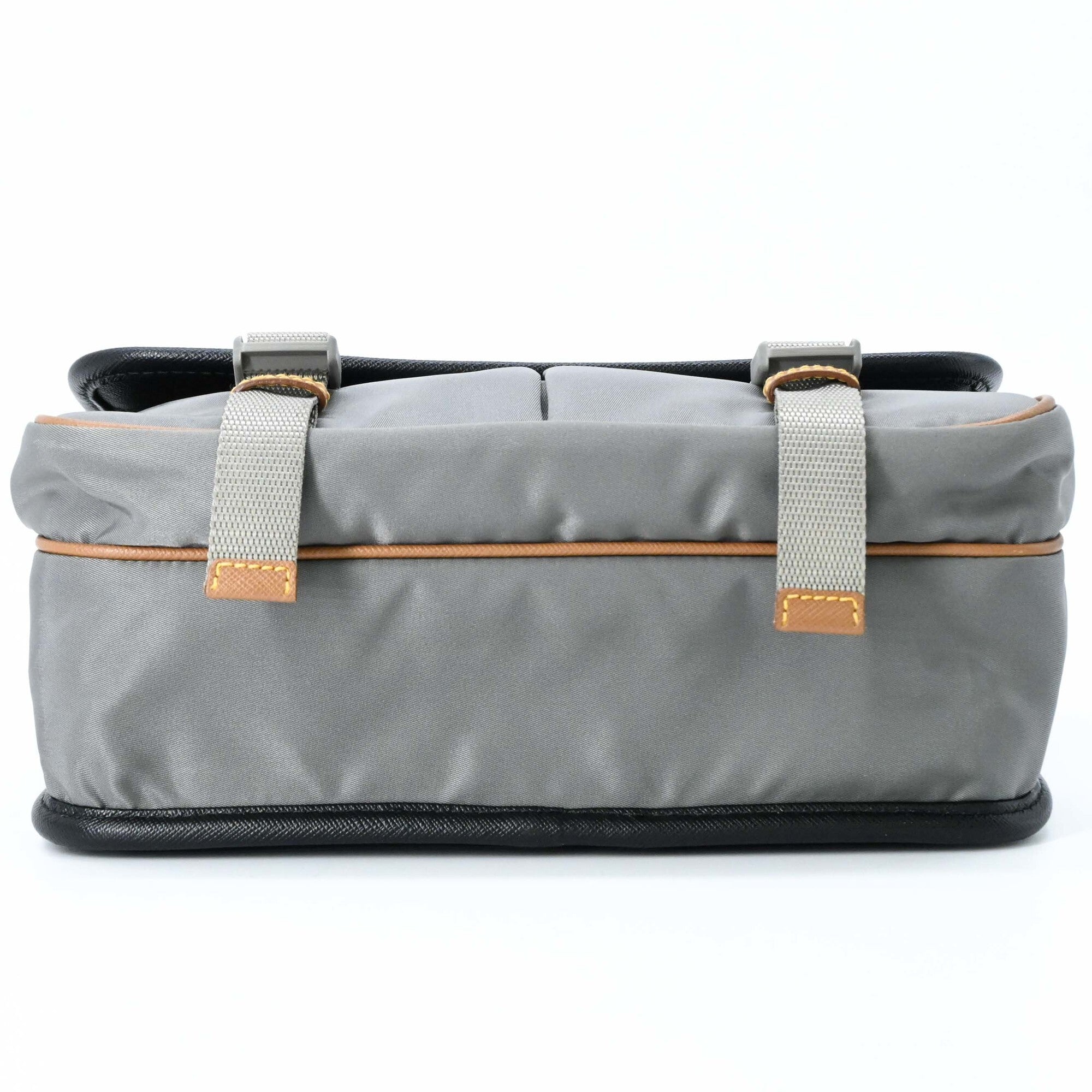 Prada Black Gray Brown Nylon Leather Shoulder Bag (Pre-Owned)
