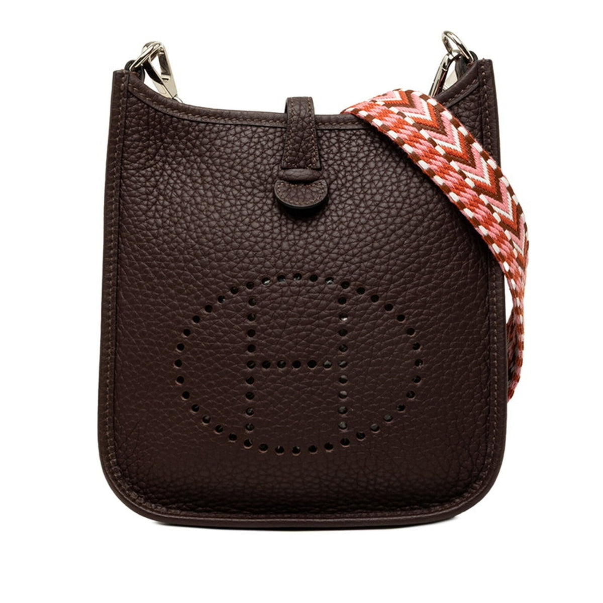 Hermes Dark Brown Pink Taurillon Clemence Leather Pochette Shoulder Bag (Pre-Owned)