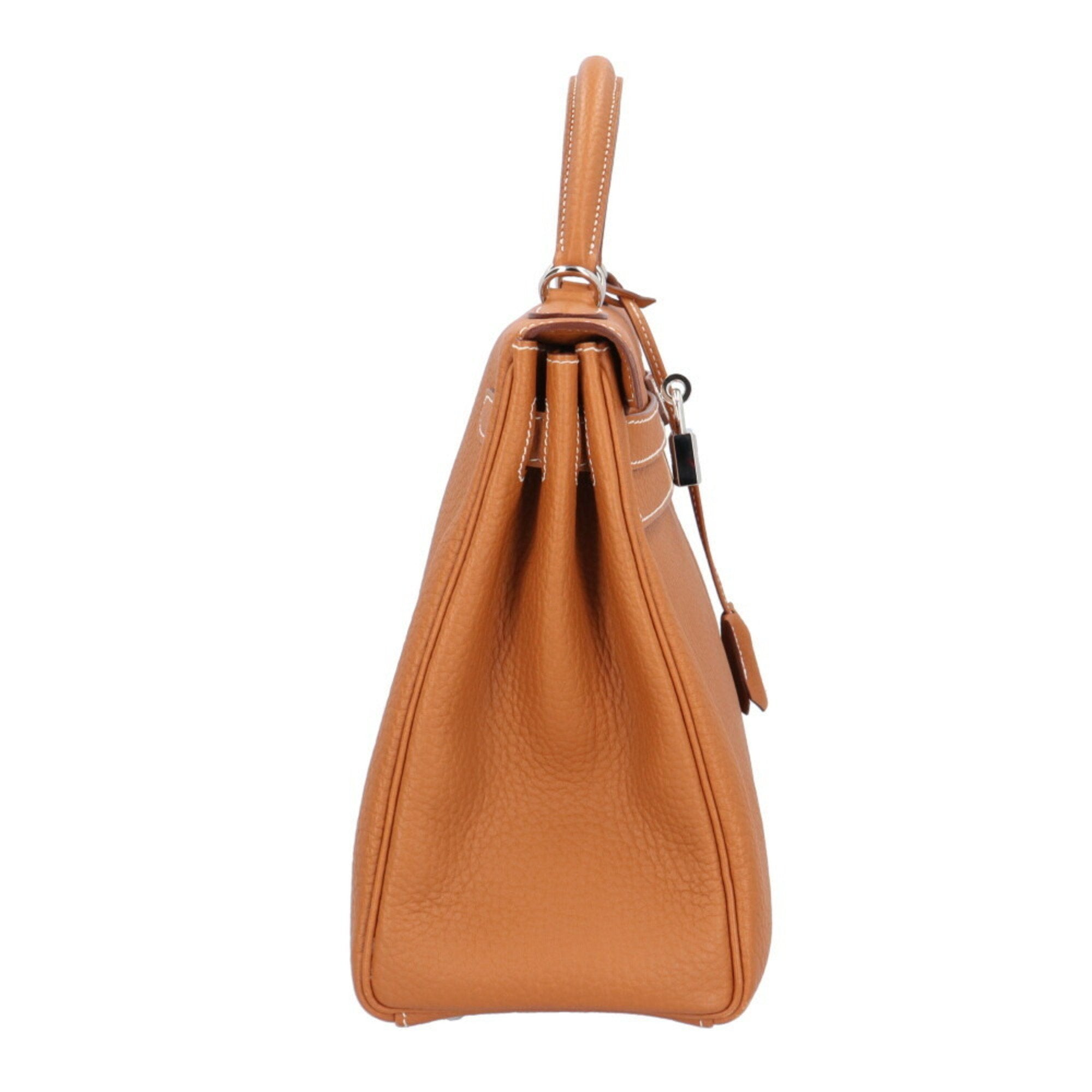 Hermes Kelly Brown Gold Taurillon Clemence Leather Shoulder Bag (Pre-Owned)