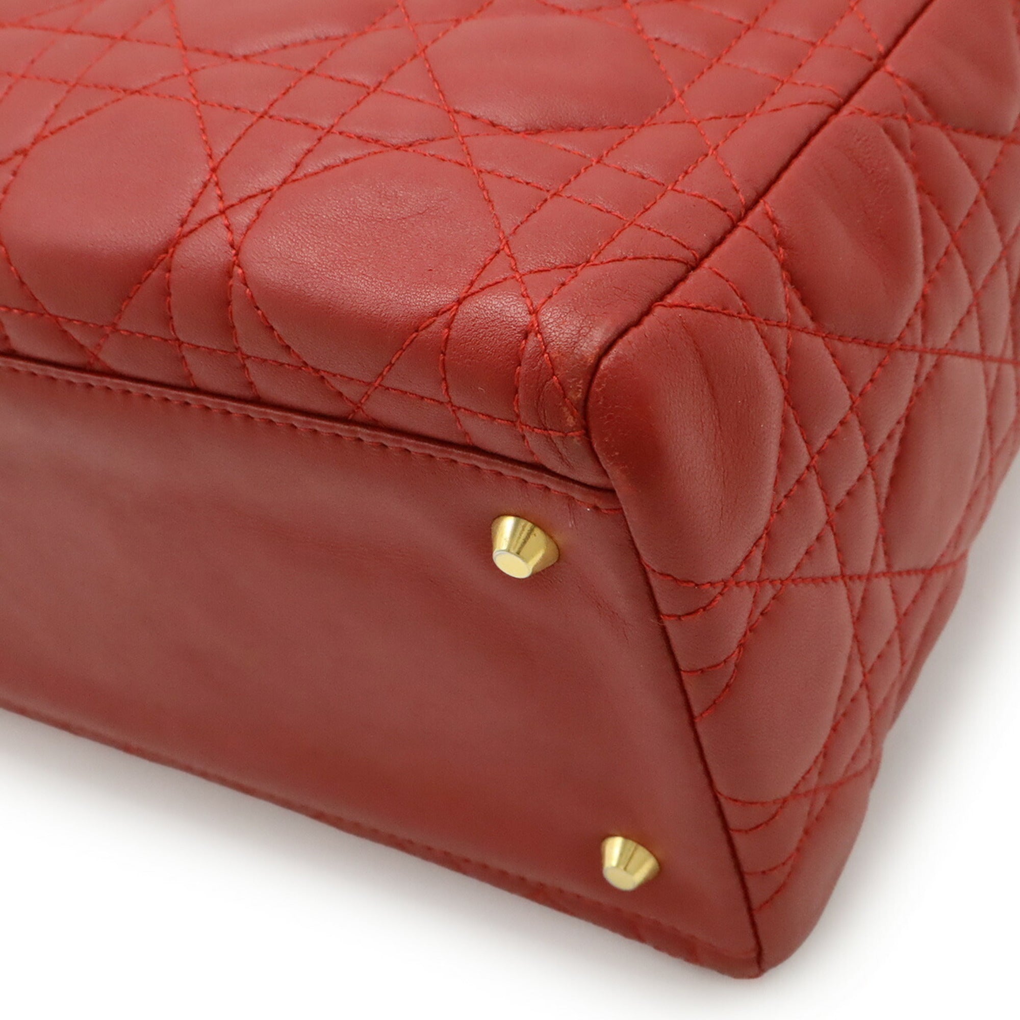 Christian Dior Red Color Leather Handbag Tote Bag (Pre-Owned)