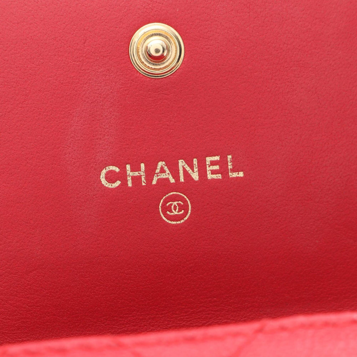 Chanel Red Color Grained Calfskin Wallet (Bi-Fold) (Pre-Owned)