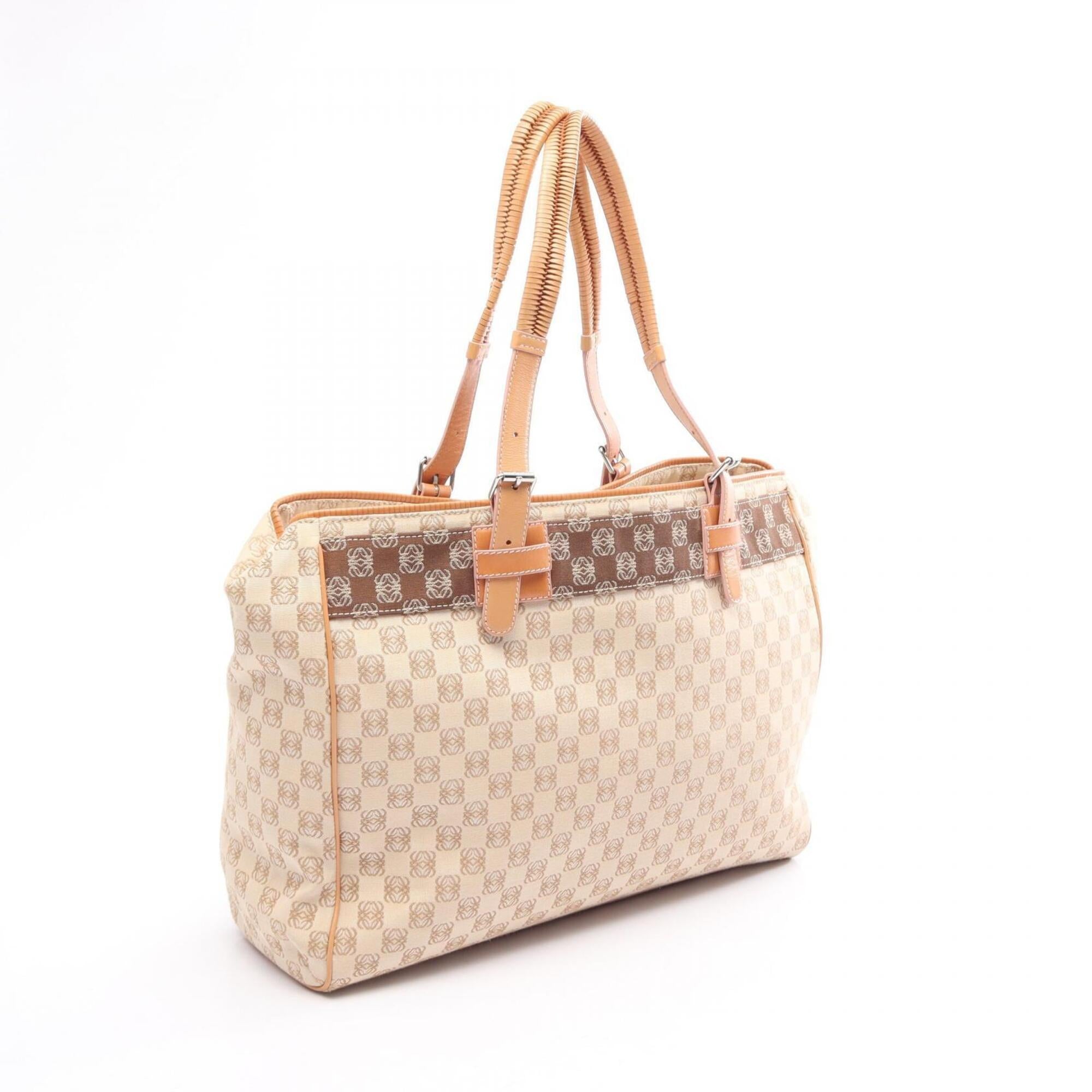 Loewe Beige Brown Canvas Leather Handbag Tote Bag (Pre-Owned)