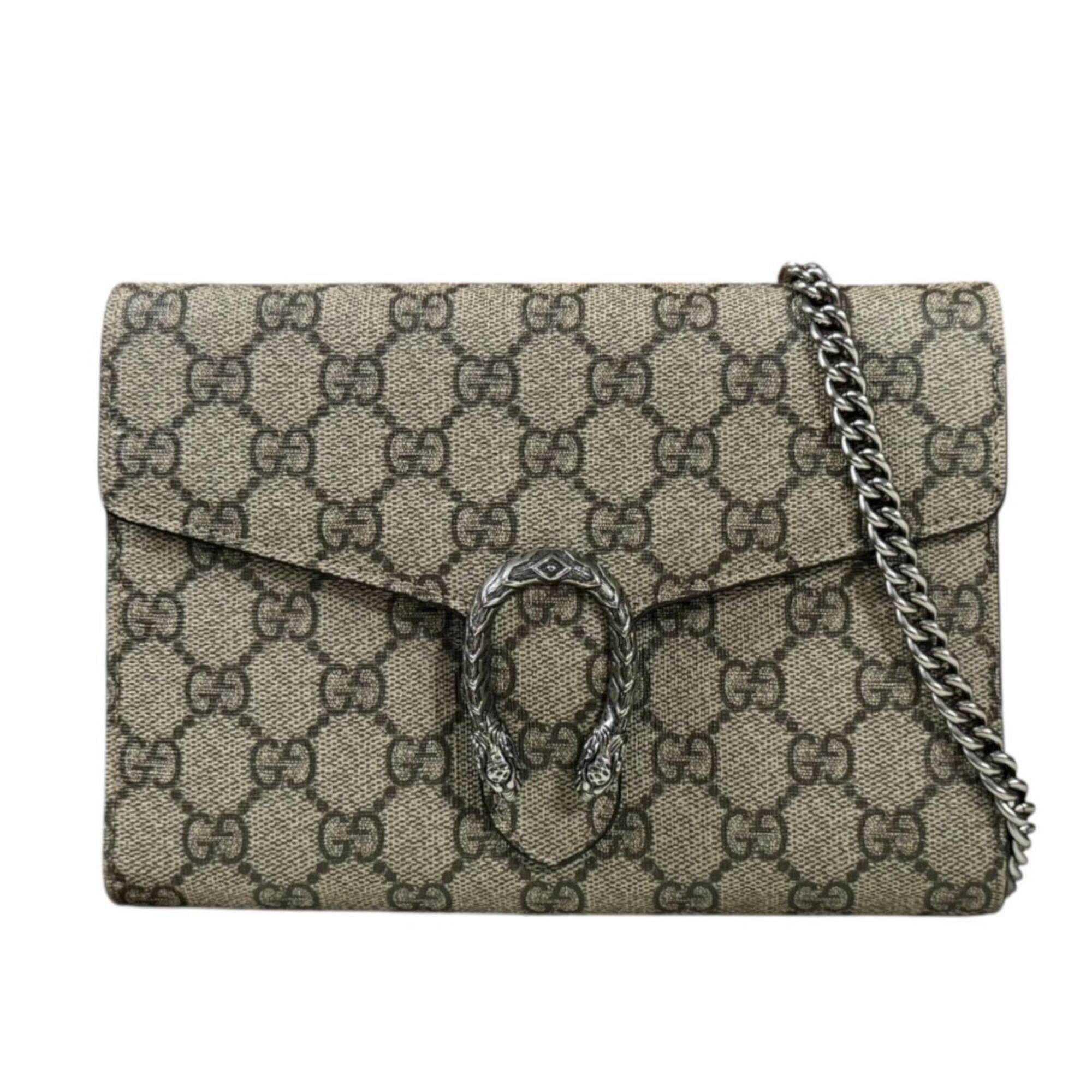 Gucci Beige Brown Gg Supreme Chain/Shoulder Wallet (Pre-Owned)