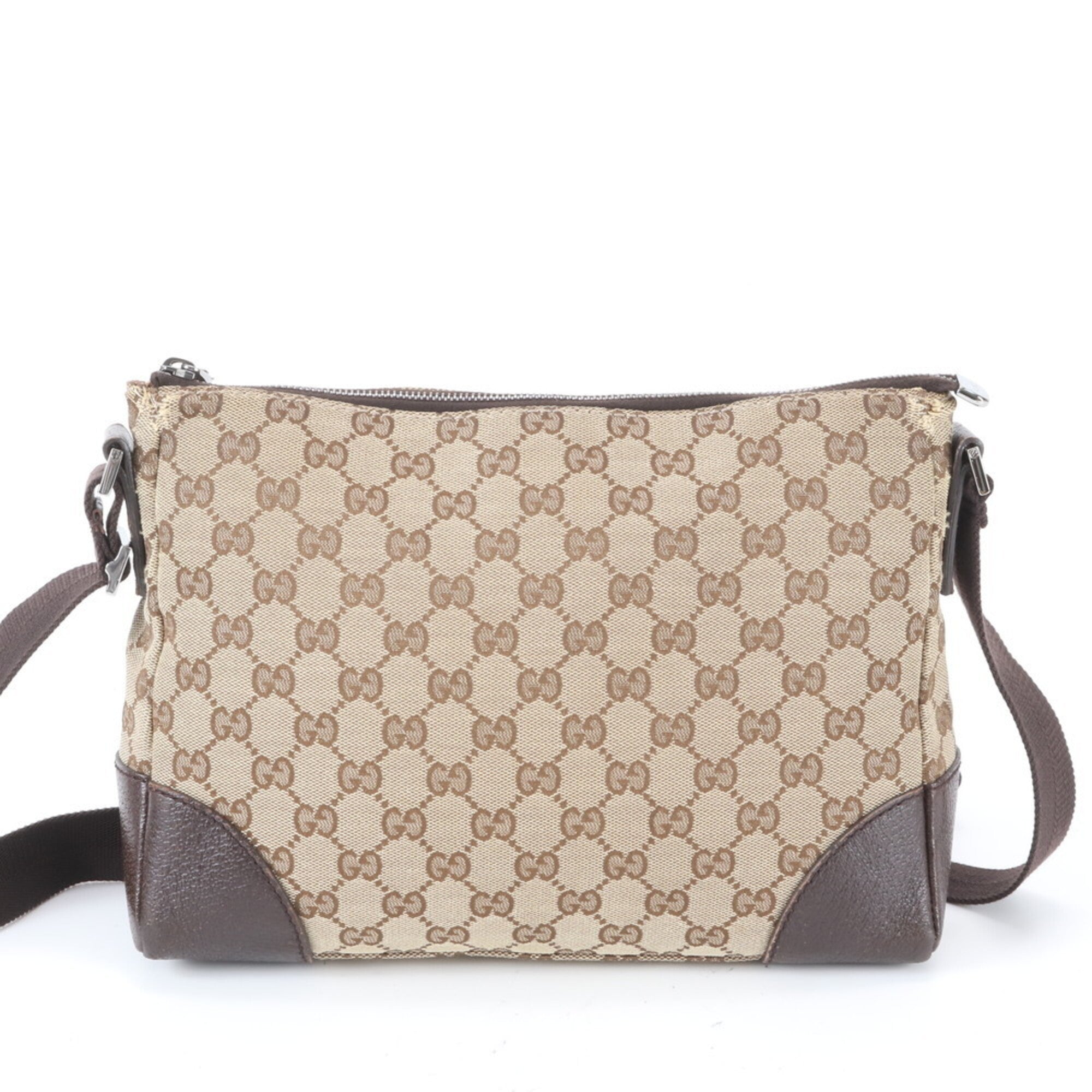 Gucci Gg Canvas Brown Leather Canvas Shoulder Bag Tote Bag (Pre-Owned)