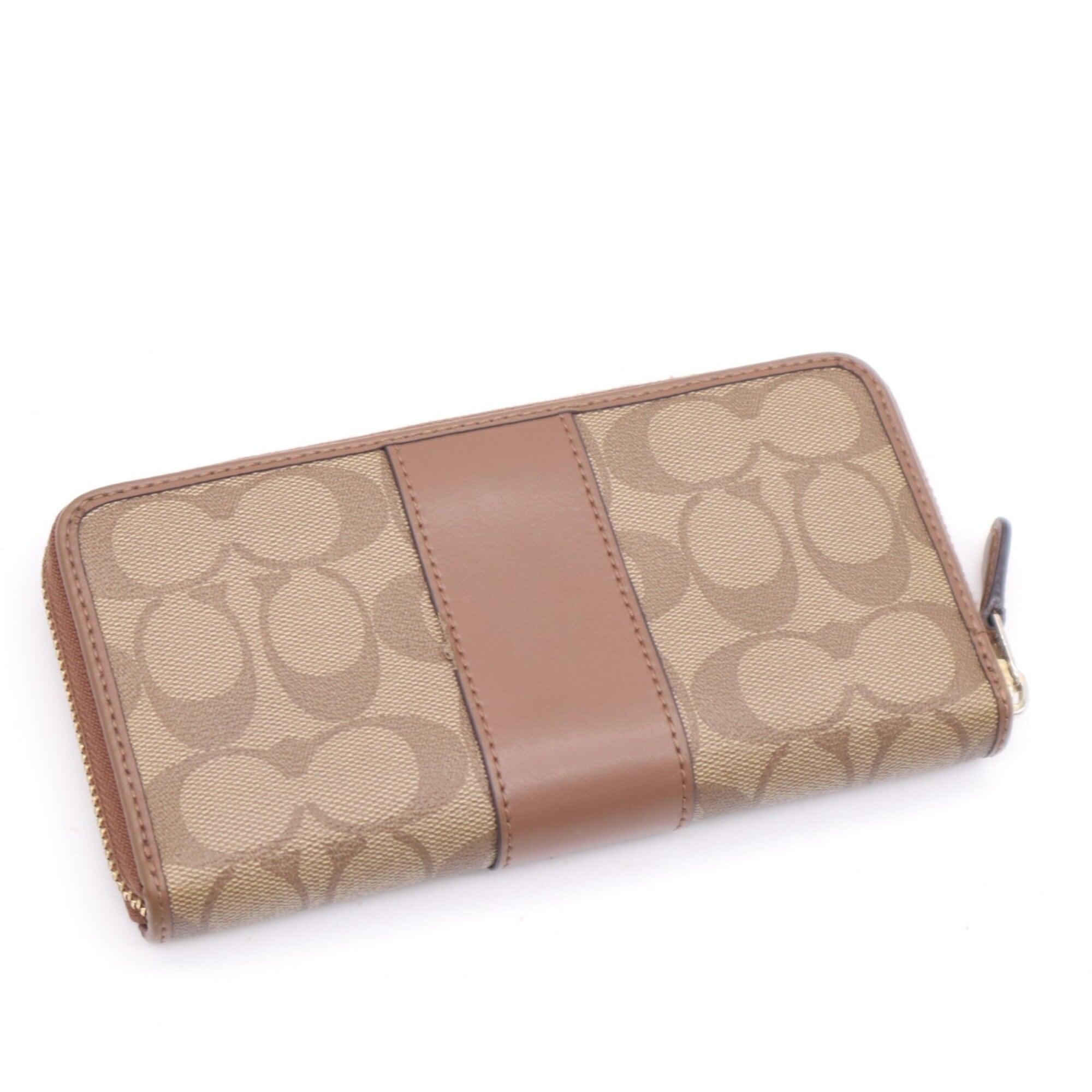 Coach Signature Beige Brown Multi-Color Signature Line Long Wallet (Bi-Fold) (Pre-Owned)