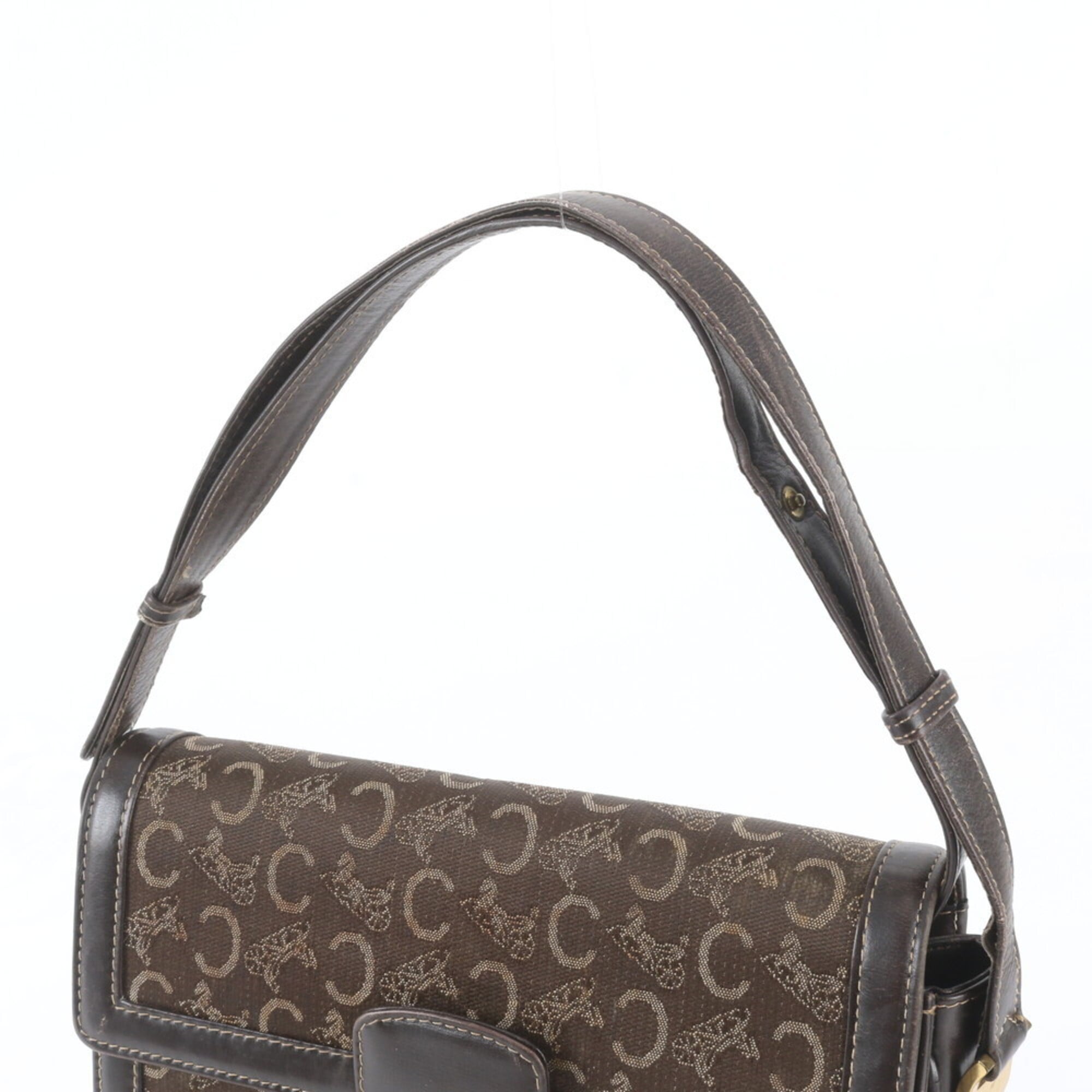 Celine Brown Leather Canvas Shoulder Bag (Pre-Owned)