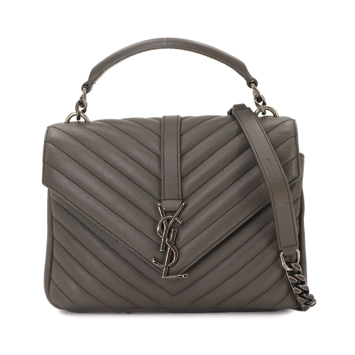 Saint Laurent Gray Leather Handbag Shoulder Bag (Pre-Owned)