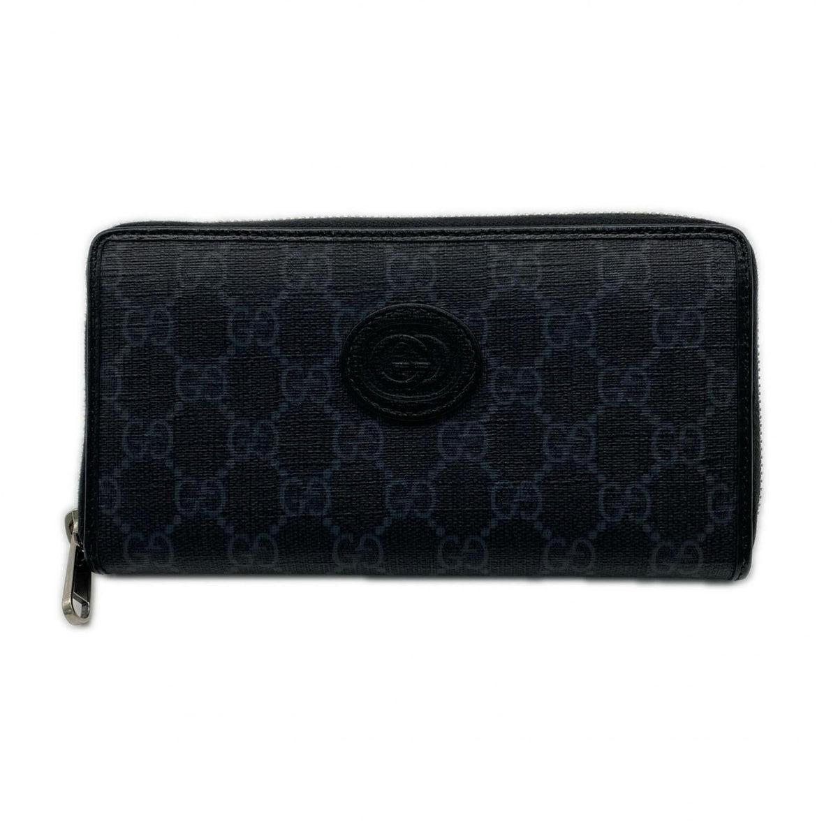 Gucci Gg Supreme Black Gray Coated Canvas Leather Long Wallet (Bi-Fold) (Pre-Owned)