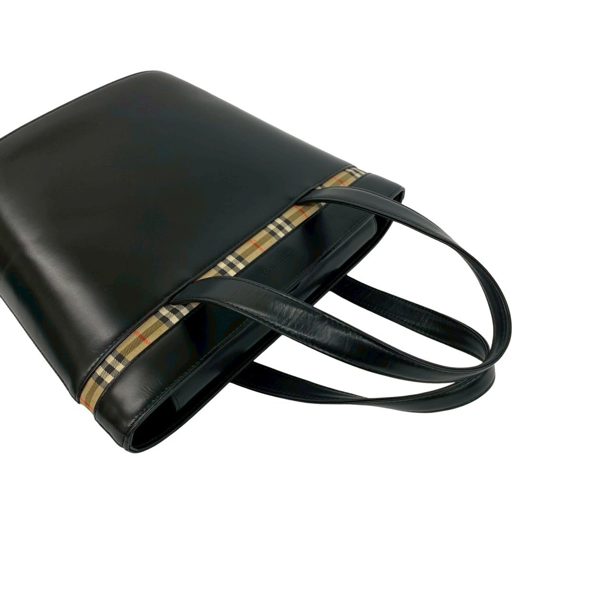 Burberry Beige Black Leather Handbag Tote Bag (Pre-Owned)