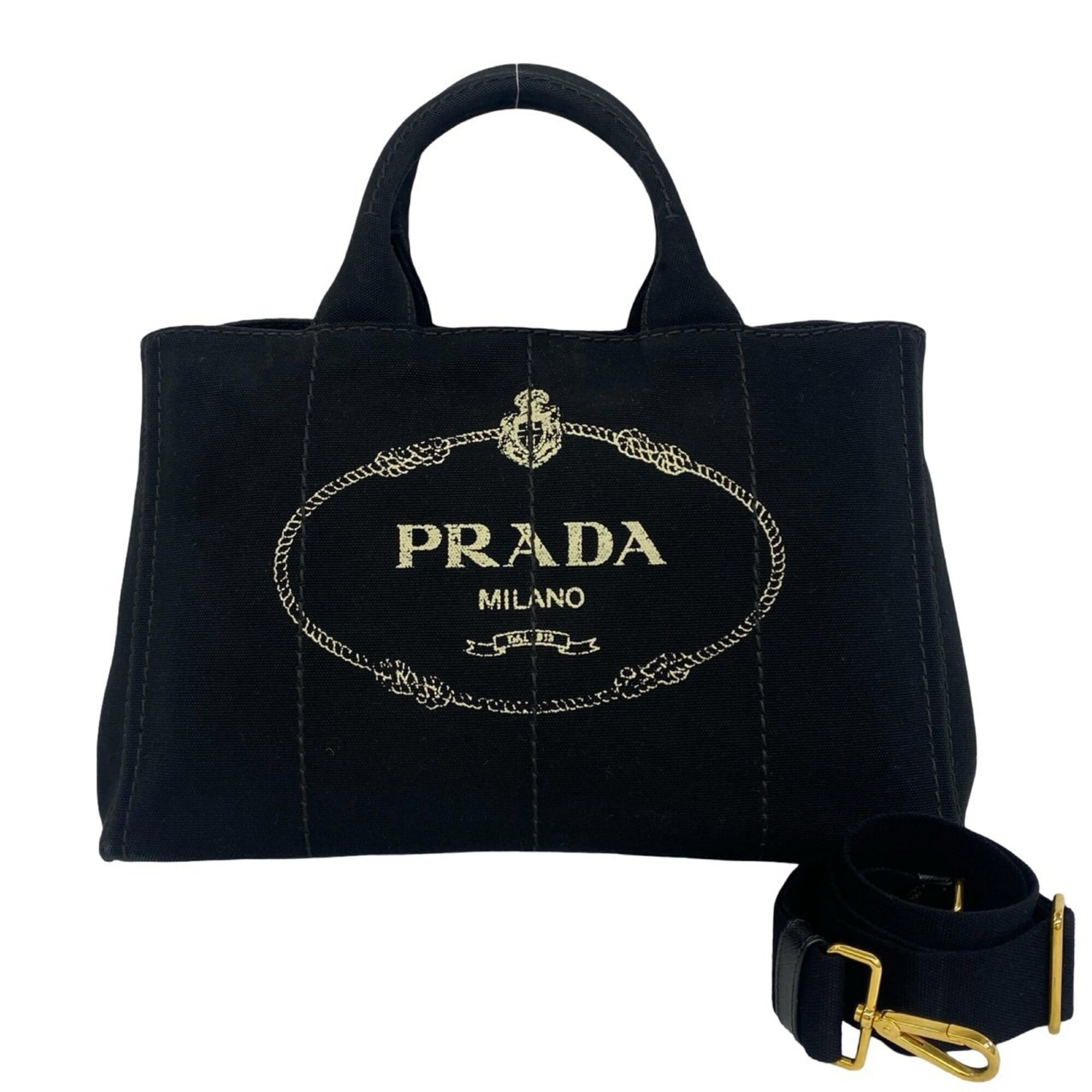 Prada Black Canvas Handbag Shoulder Bag Tote Bag (Pre-Owned)