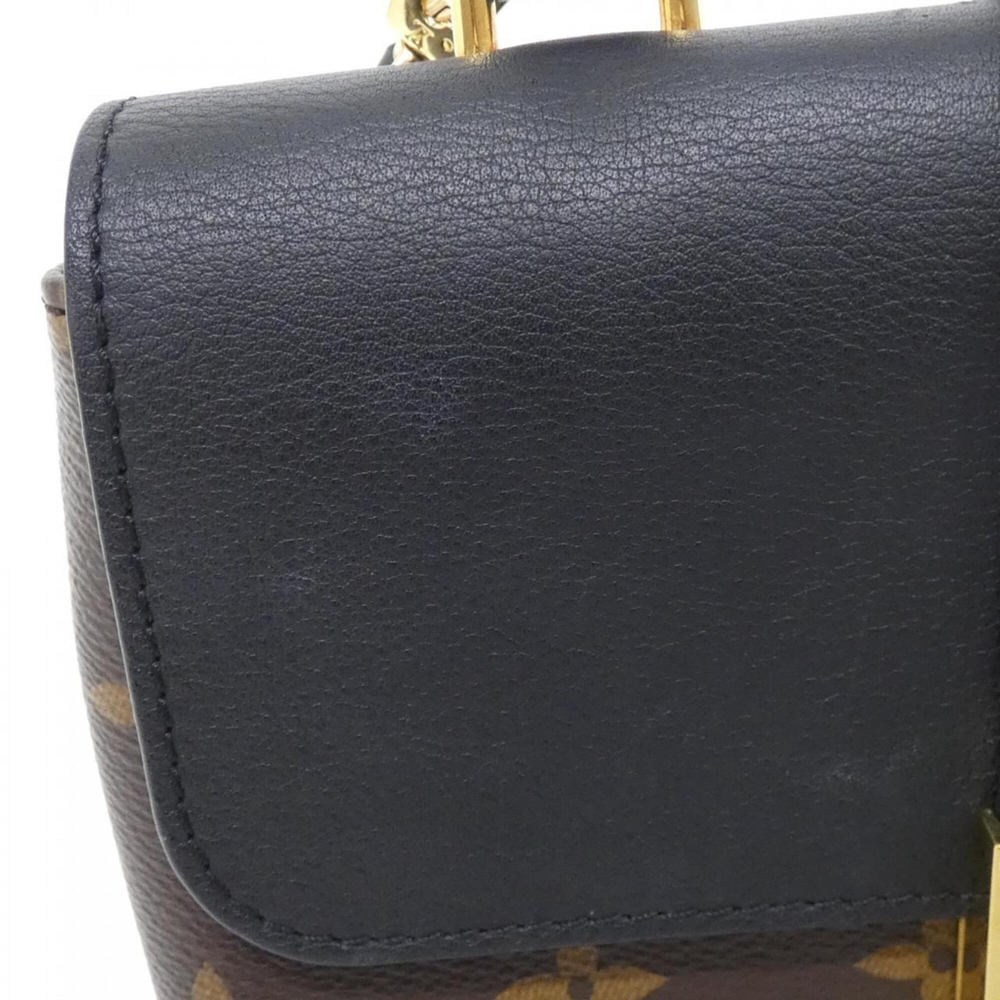 Louis Vuitton Black Brown Coated Canvas Leather Handbag (Pre-Owned)