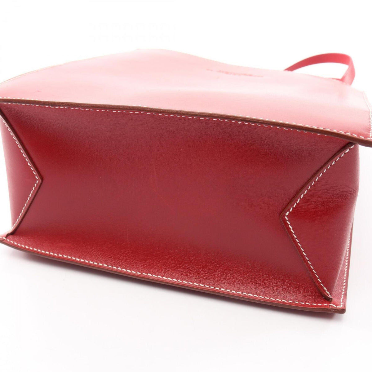 Hermes Red Color Chevre Leather Box Calf Leather Handbag (Pre-Owned)
