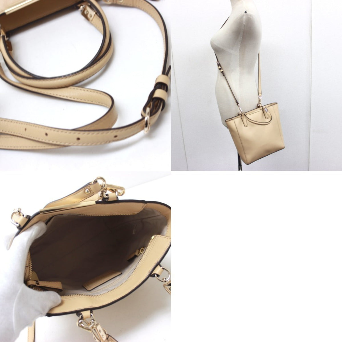Coach Madison Beige Leather Handbag Shoulder Bag (Pre-Owned)