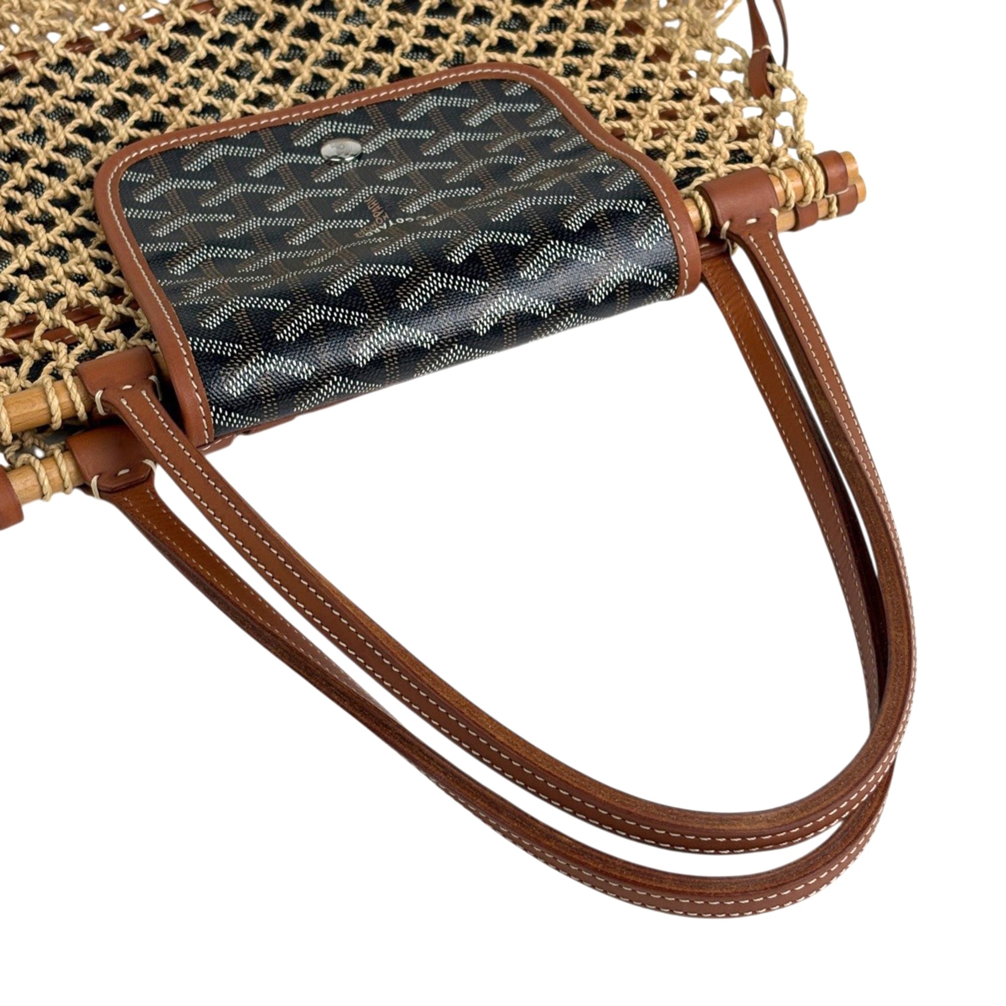 Goyard Beige Black Brown Raffia Coated Canvas Leather Shoulder Bag (Pre-Owned)