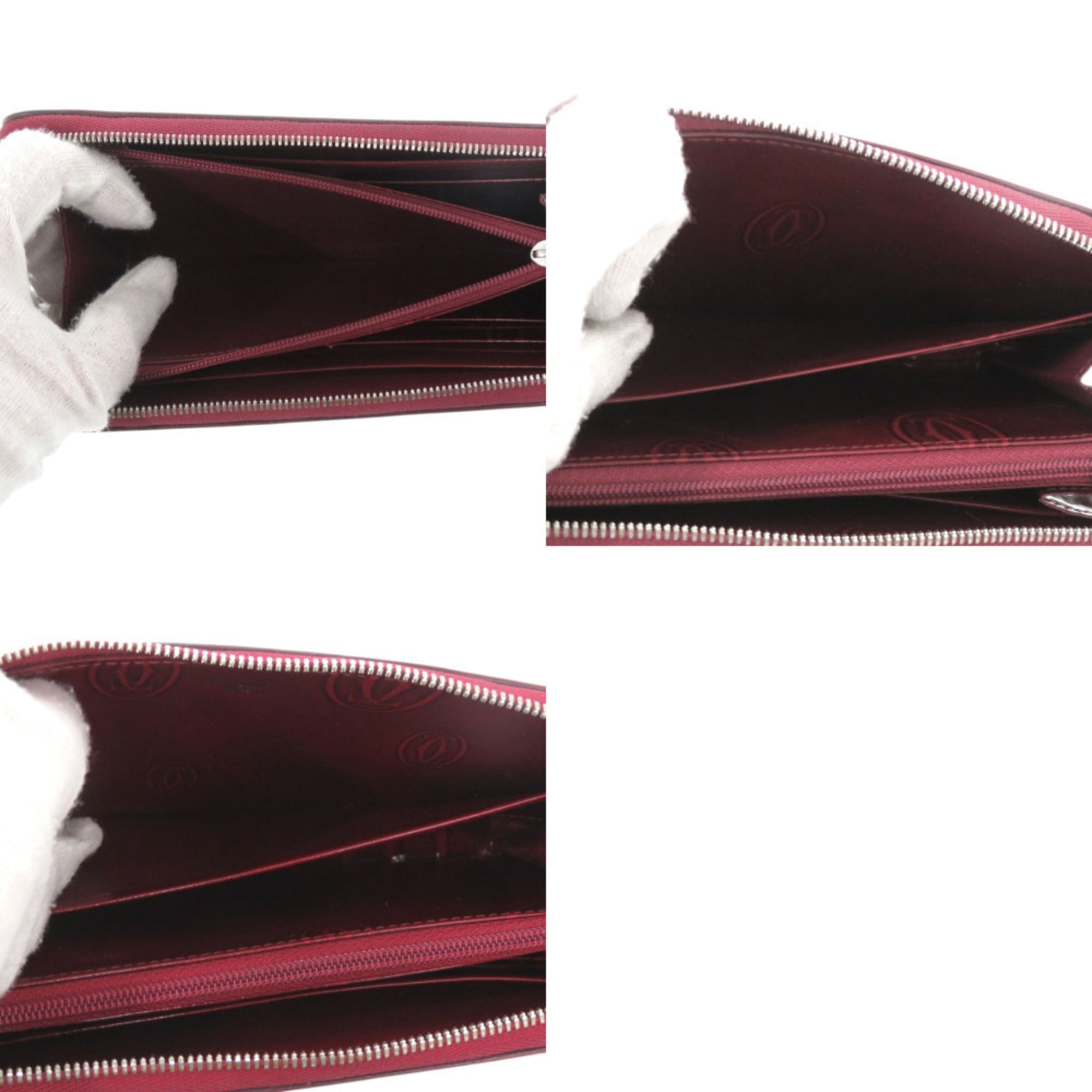 Cartier Bordeaux Red Color Leather Long Wallet (Bi-Fold) (Pre-Owned)