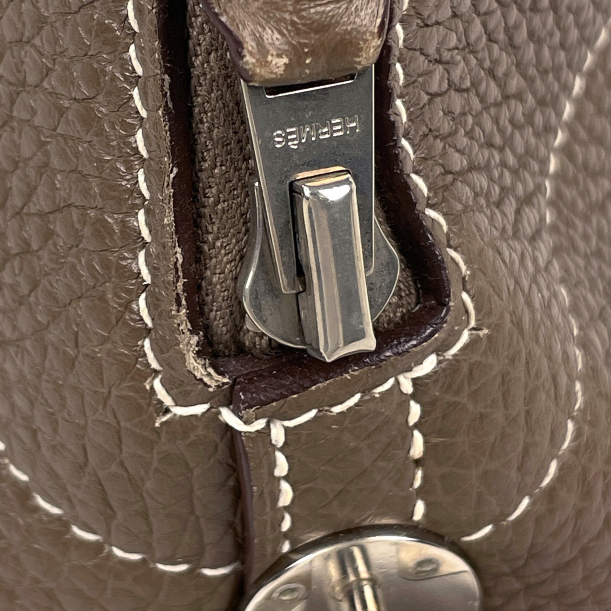Hermes Etoupe Gray Taurillon Clemence Leather Handbag (Pre-Owned)