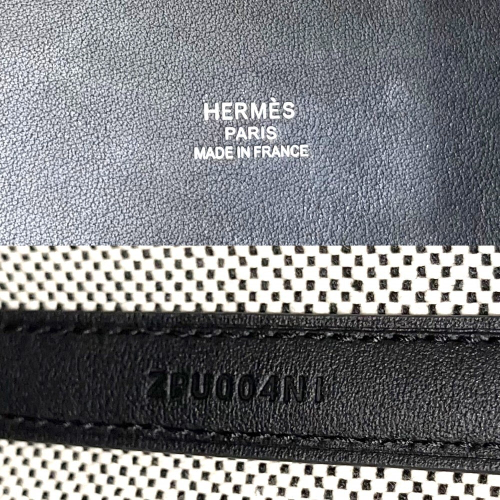 Hermes Beige Black Canvas Leather Handbag Shoulder Bag (Pre-Owned)