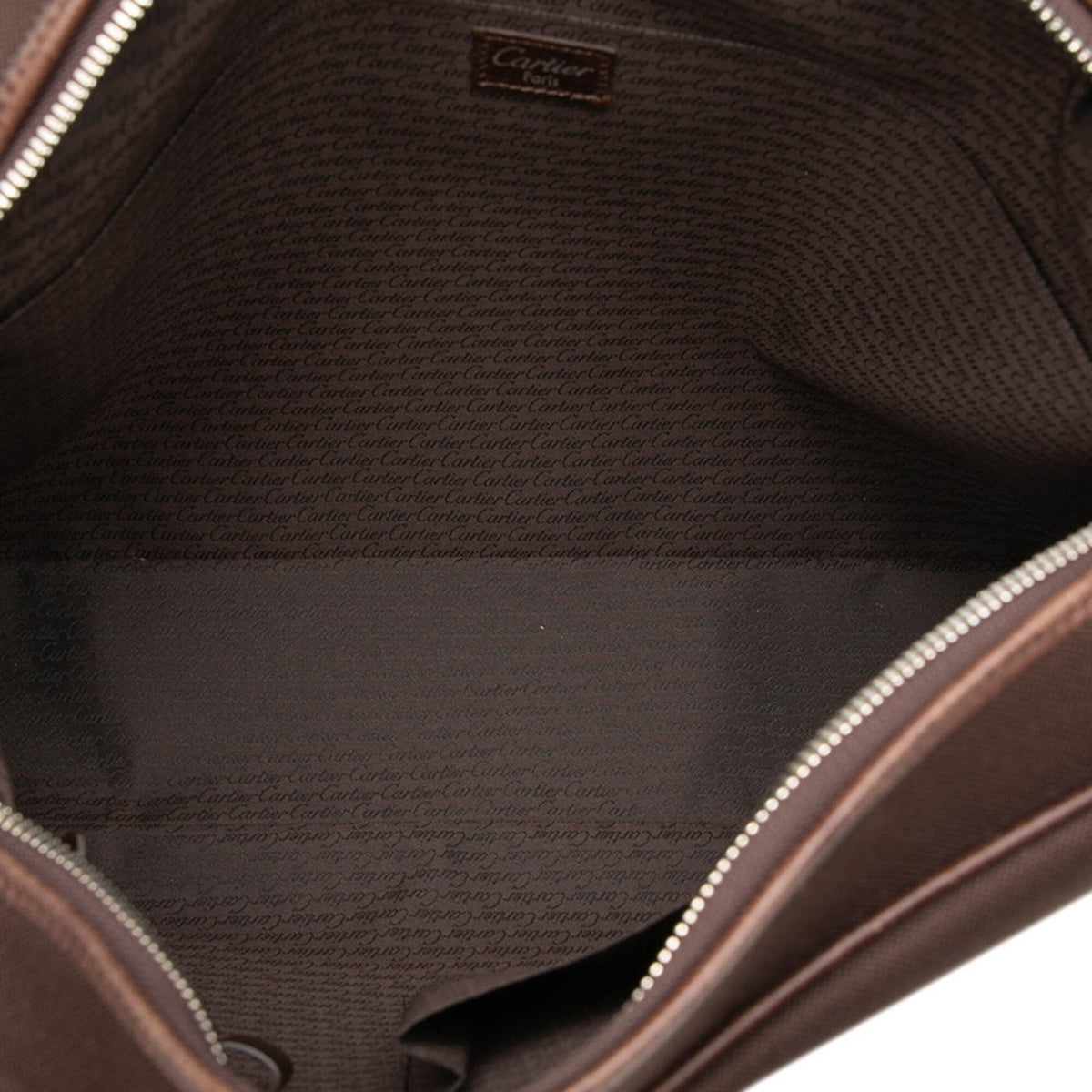 Cartier Brown Leather Messenger Bag Shoulder Bag (Pre-Owned)