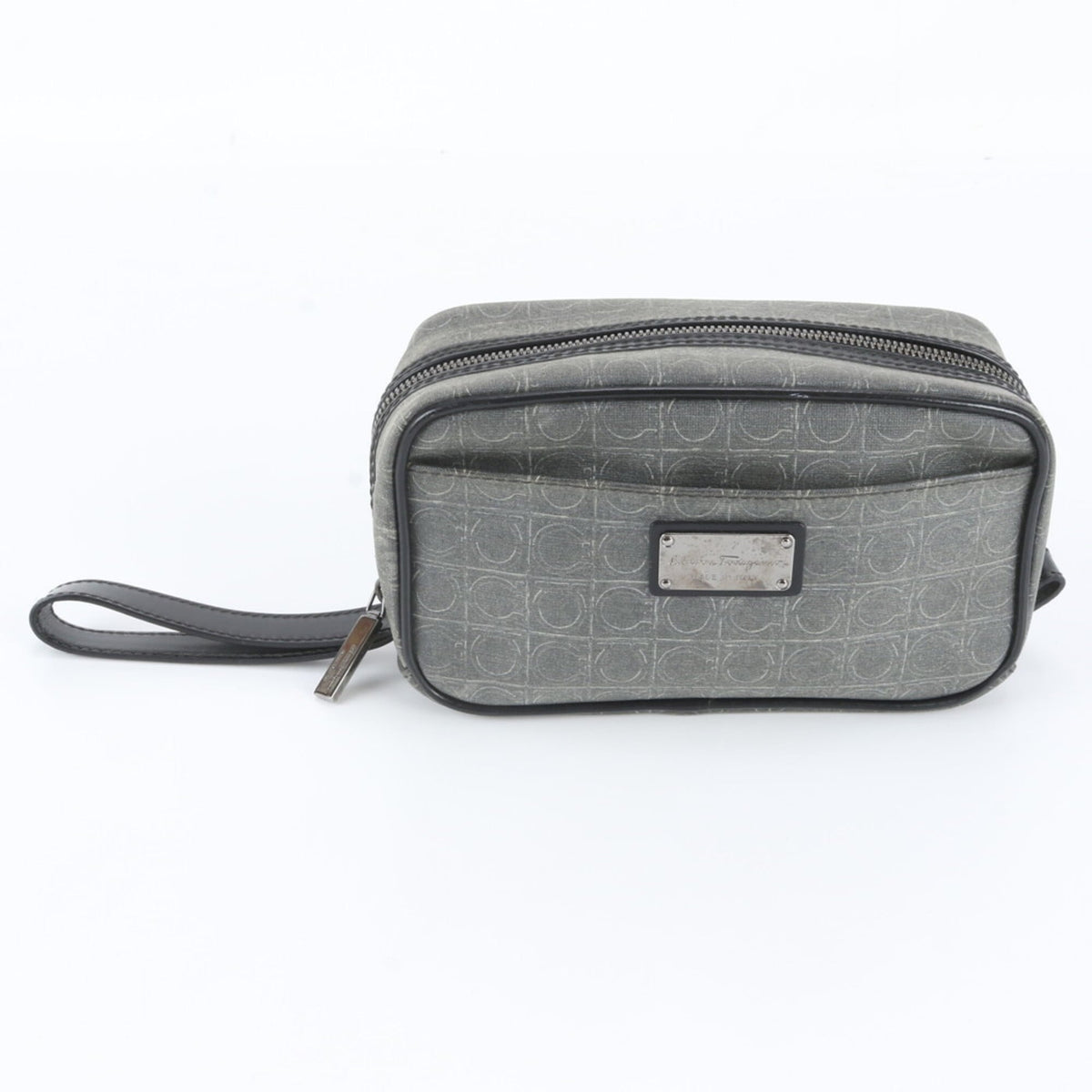 Salvatore Ferragamo Gray Leather Coated Canvas Clutch Bag Pouch (Pre-Owned)