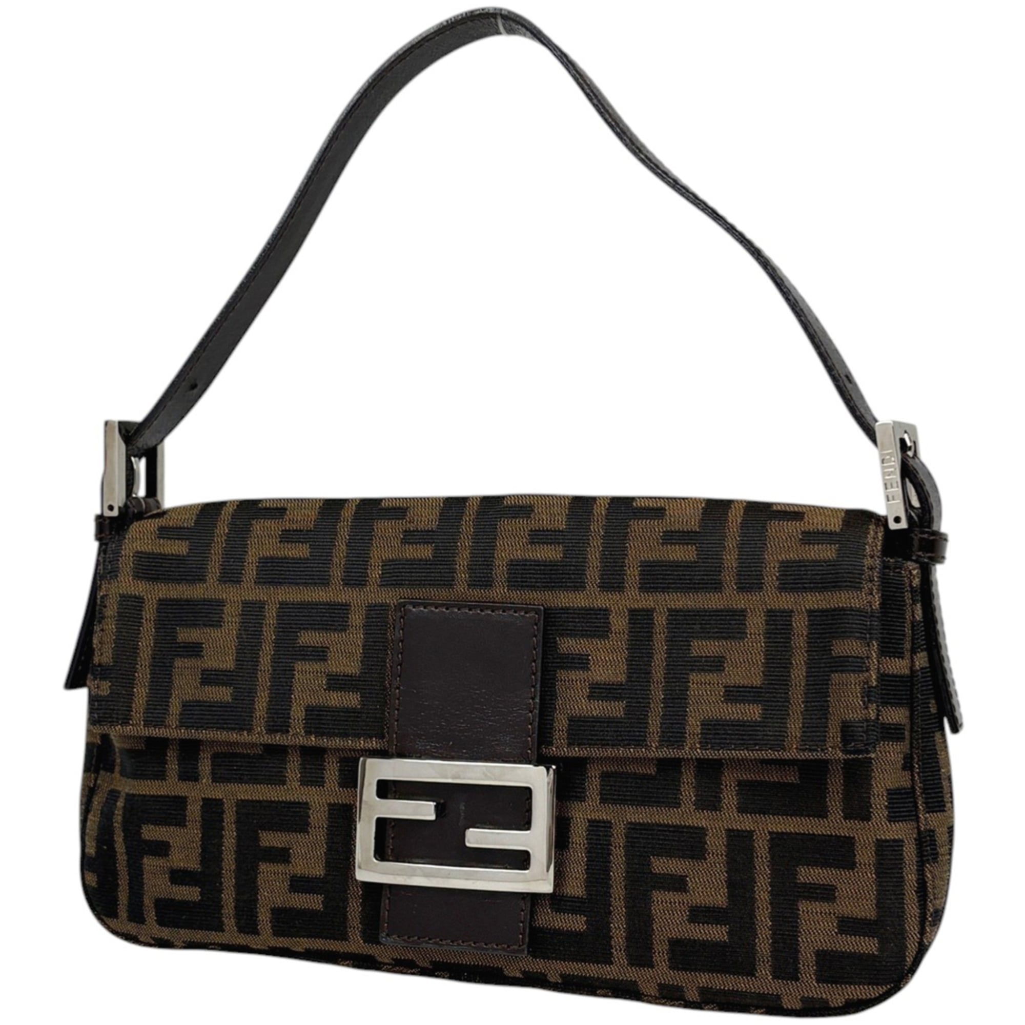Fendi Zucca Brown Canvas Leather Handbag Shoulder Bag (Pre-Owned)