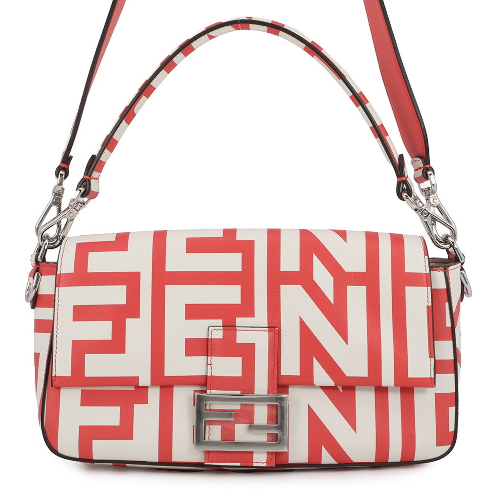Fendi Red Color White Leather Handbag (Pre-Owned)