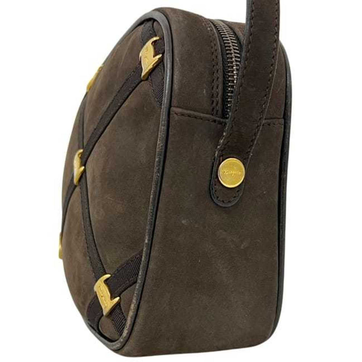 Salvatore Ferragamo Vara Brown Suede Leather Shoulder Bag (Pre-Owned)