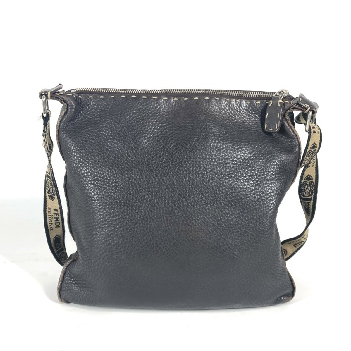 Fendi Dark Brown Leather Pochette Shoulder Bag (Pre-Owned)