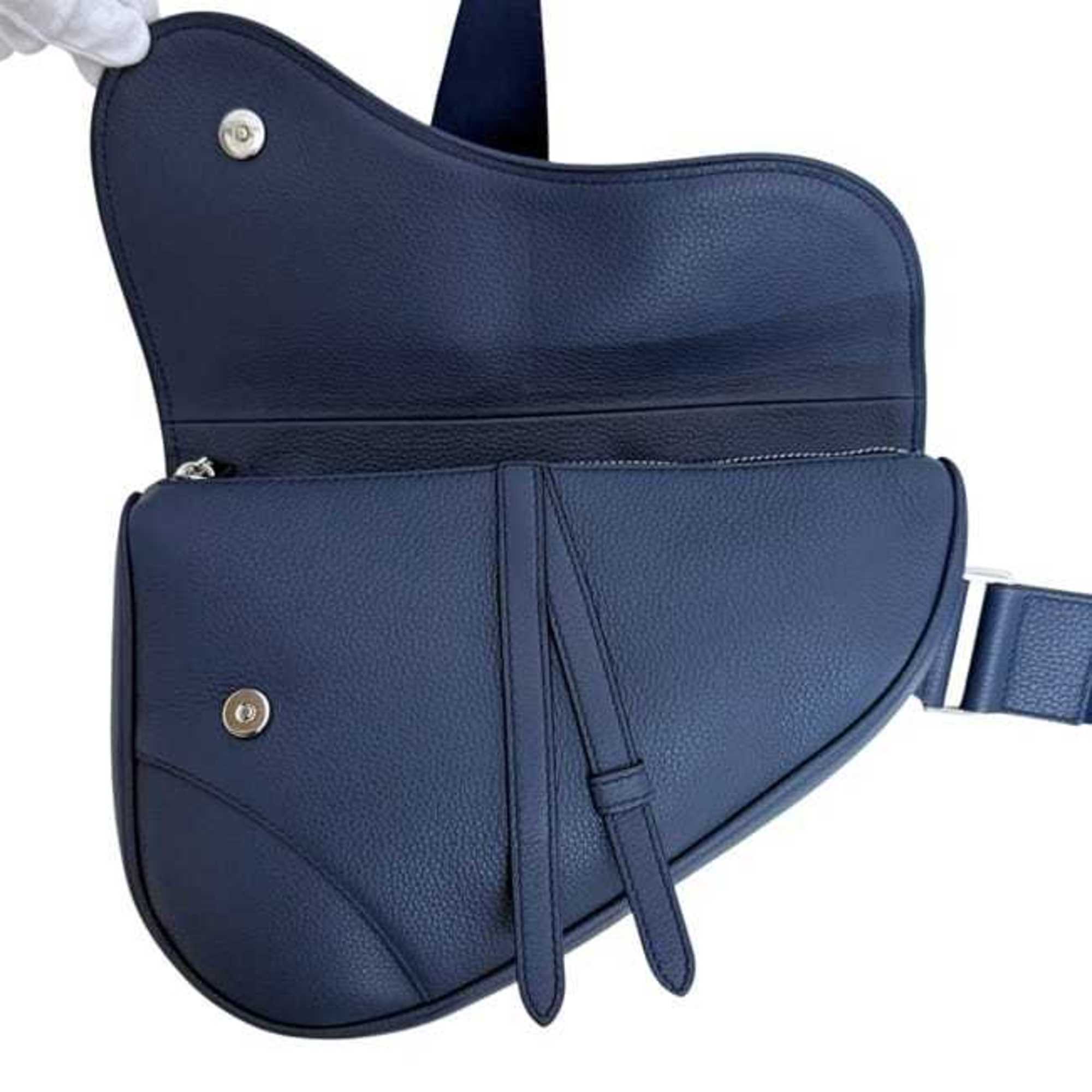 Christian Dior Blue Navy Leather Saddle Bag Shoulder Bag Sling Bag (Pre-Owned)