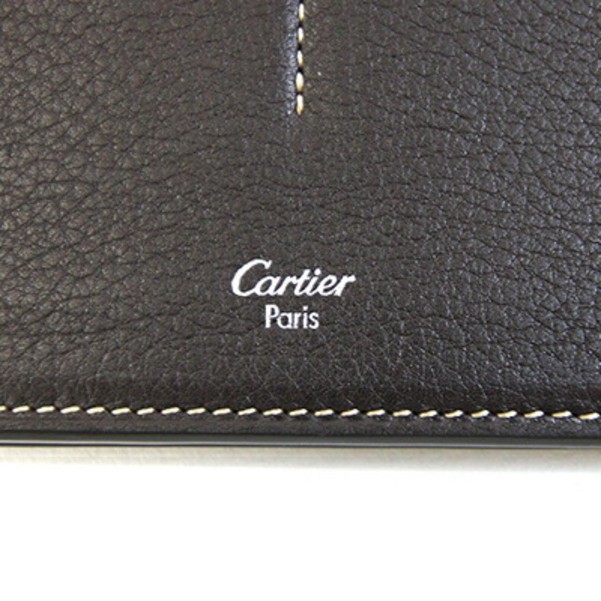 Cartier Dark Brown Leather Long Wallet (Bi-Fold) (Pre-Owned)