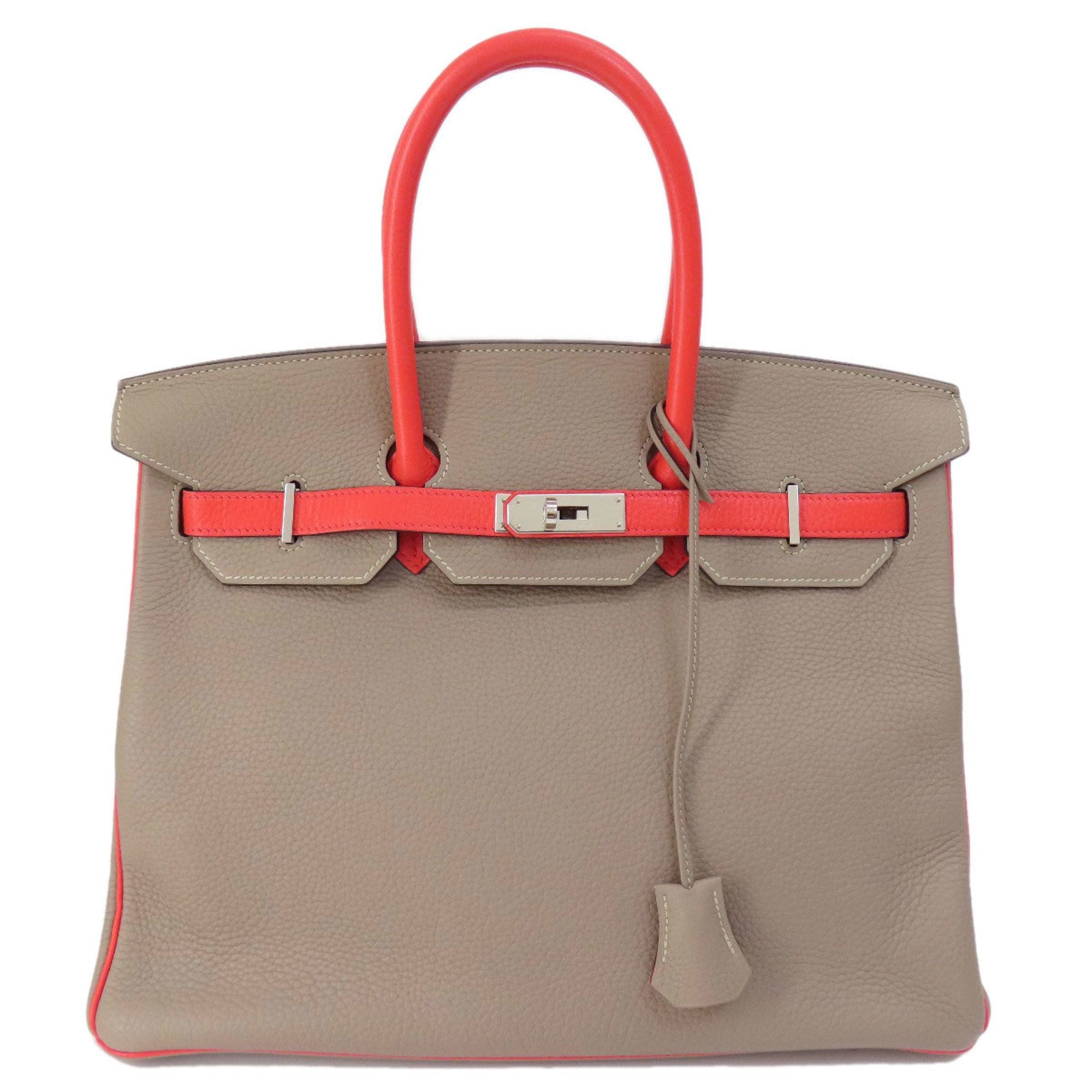 Hermes Grayish Red Color Taurillon Clemence Leather Handbag (Pre-Owned)