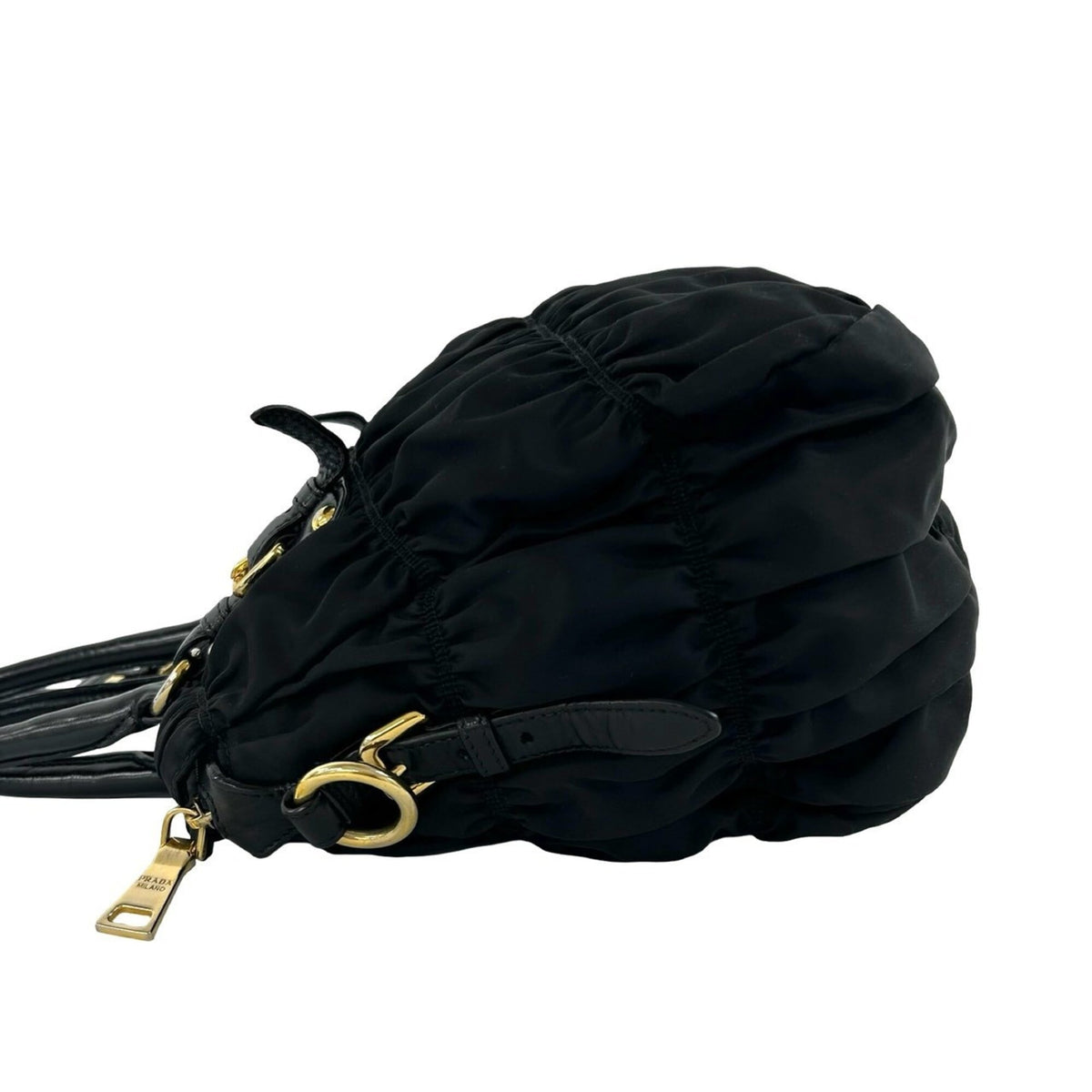 Prada Black Nylon Leather Handbag Shoulder Bag Tote Bag (Pre-Owned)