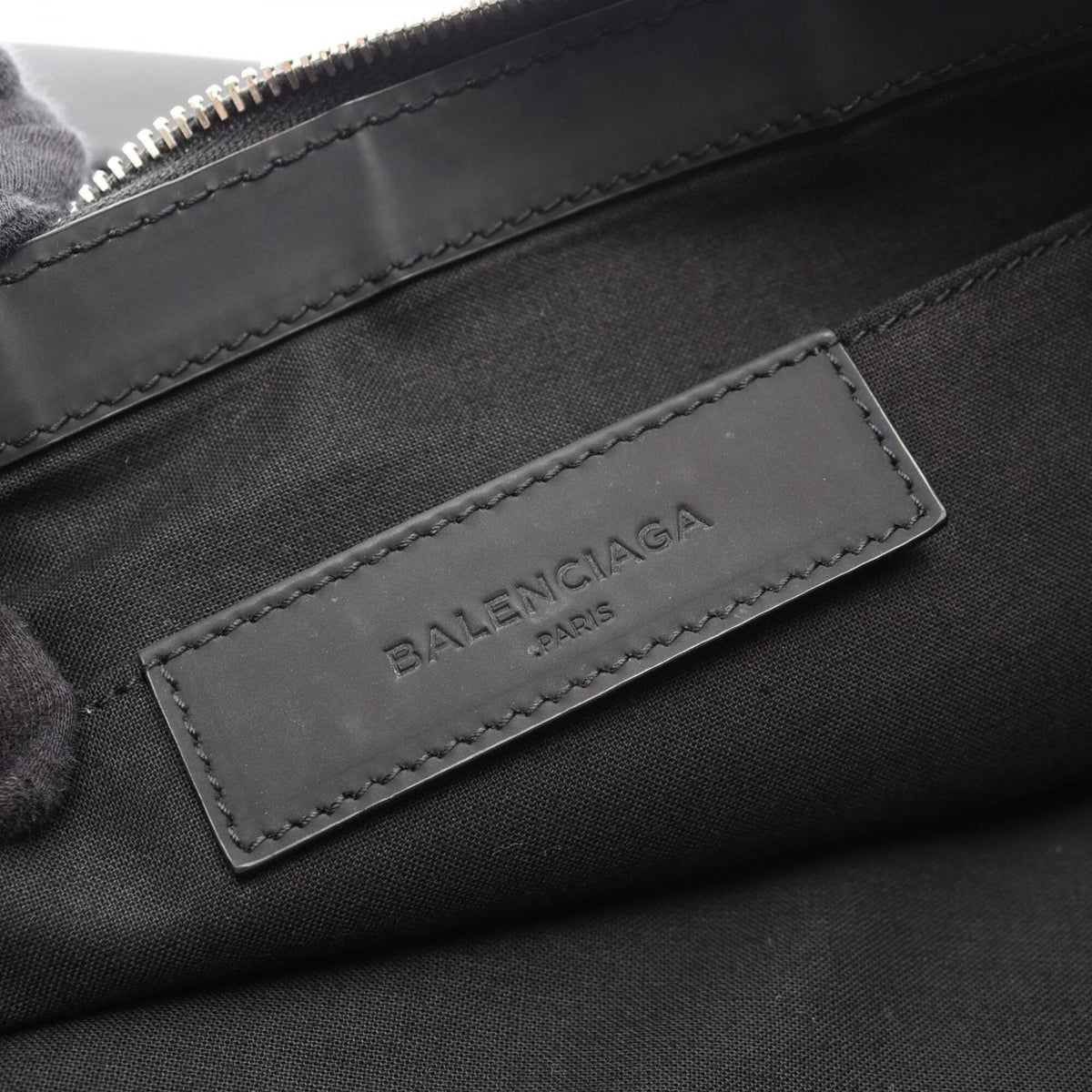 Balenciaga Black Navy Canvas Leather Clutch Bag Handbag (Pre-Owned)