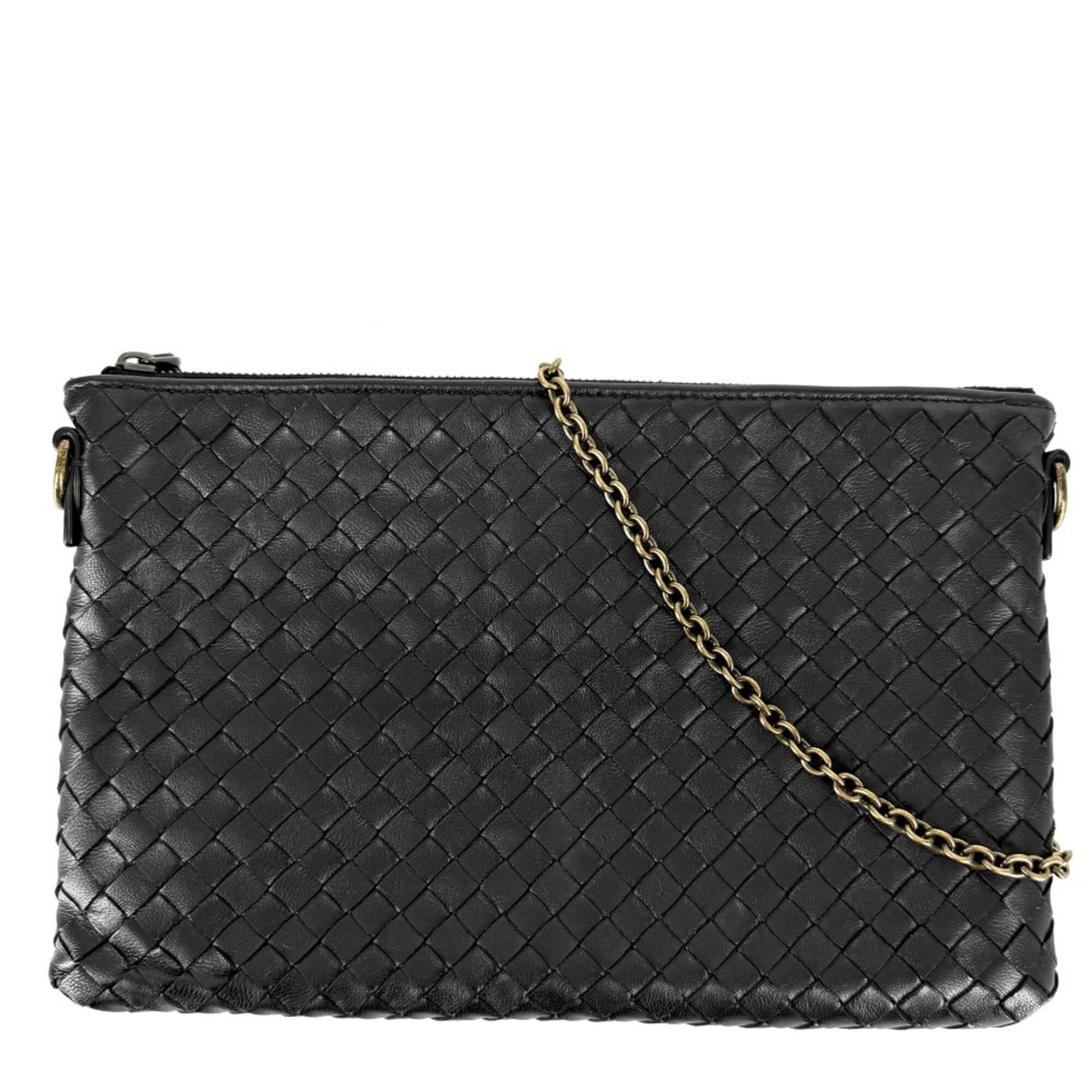 Bottega Veneta Black White Leather Shoulder Bag (Pre-Owned)